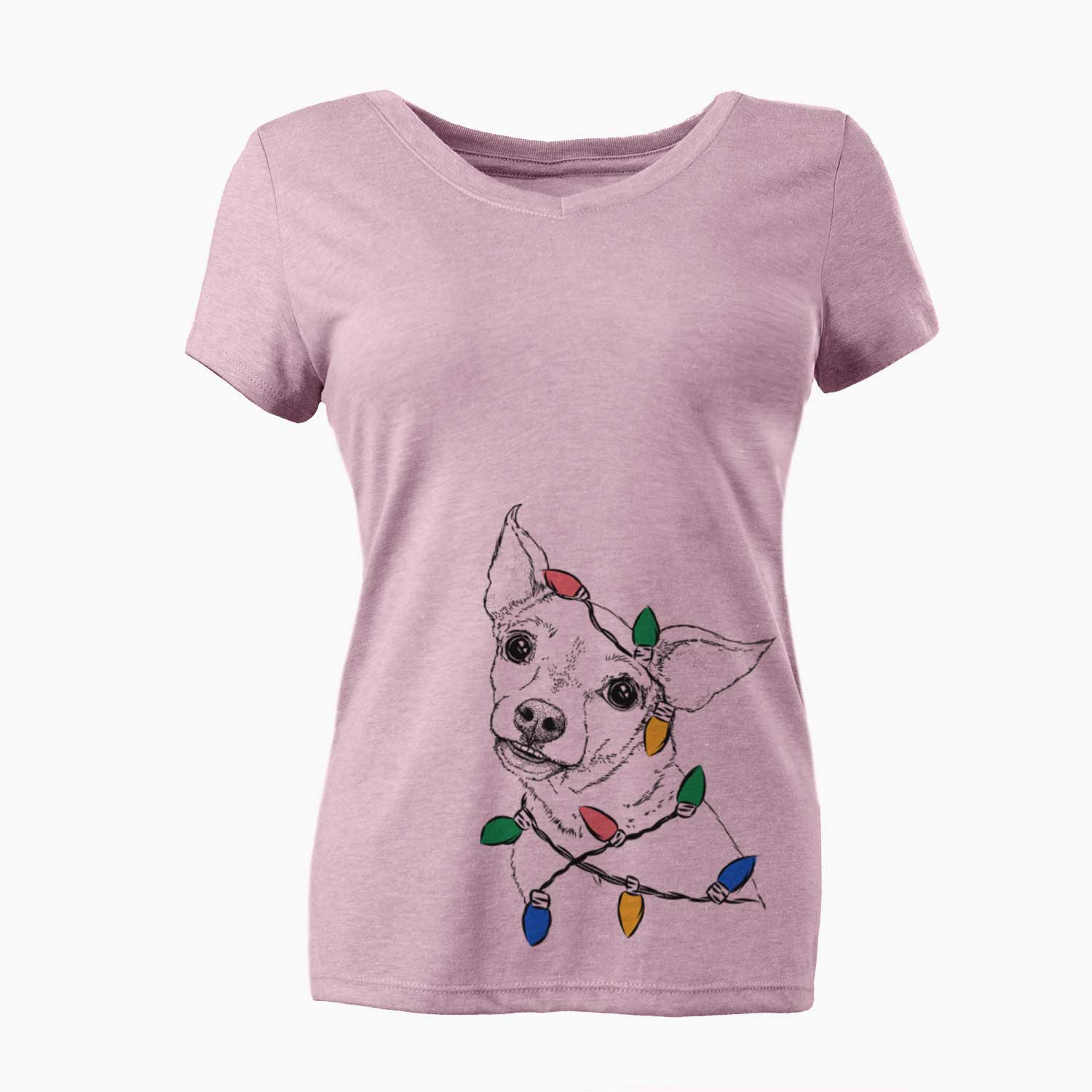 Christmas Lights Lola the Chiweenie - Women's V-neck Shirt