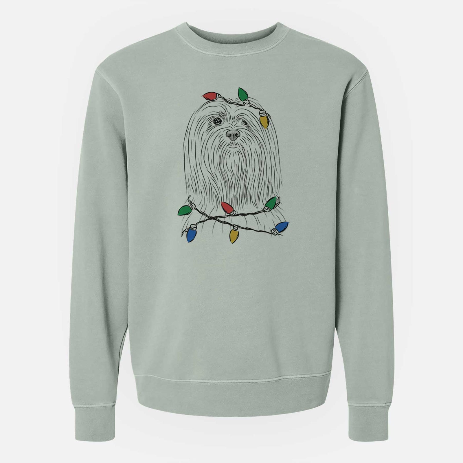 Christmas Lights Lorenzo the Lhasa Apso - Unisex Pigment Dyed Crew Sweatshirt