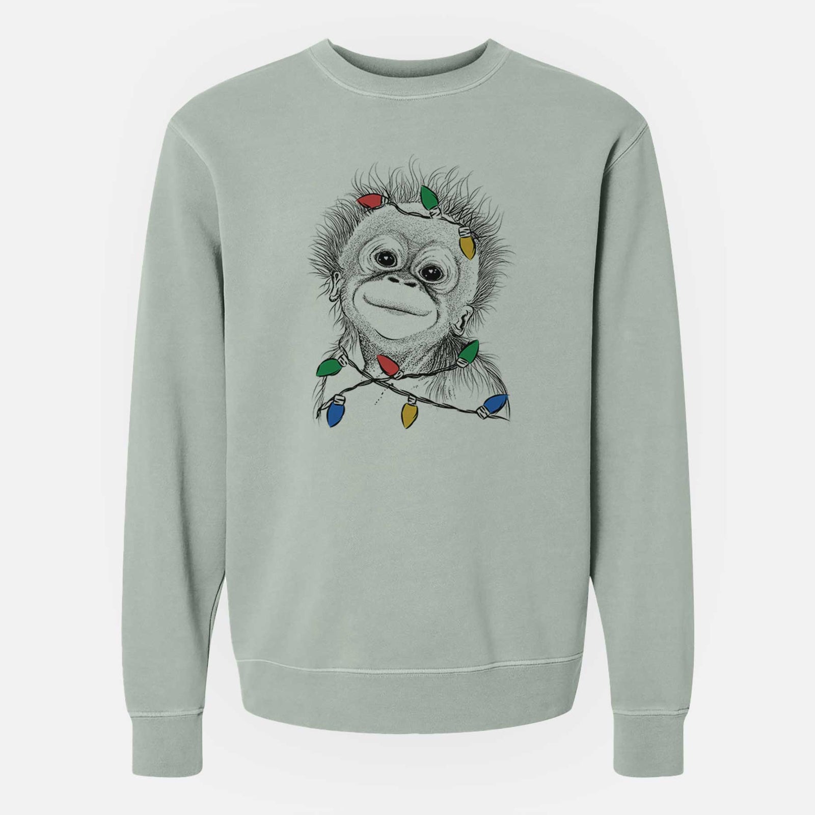 Christmas Lights Louie the Baby Orangutan - Unisex Pigment Dyed Crew Sweatshirt