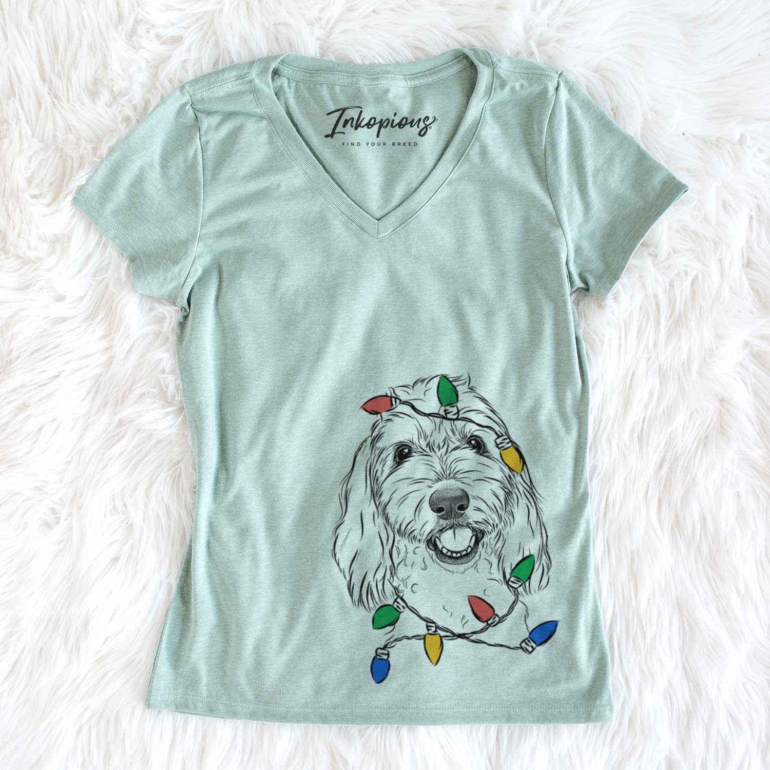 Christmas Lights Louie the Coton de Tulear - Women's V-neck Shirt