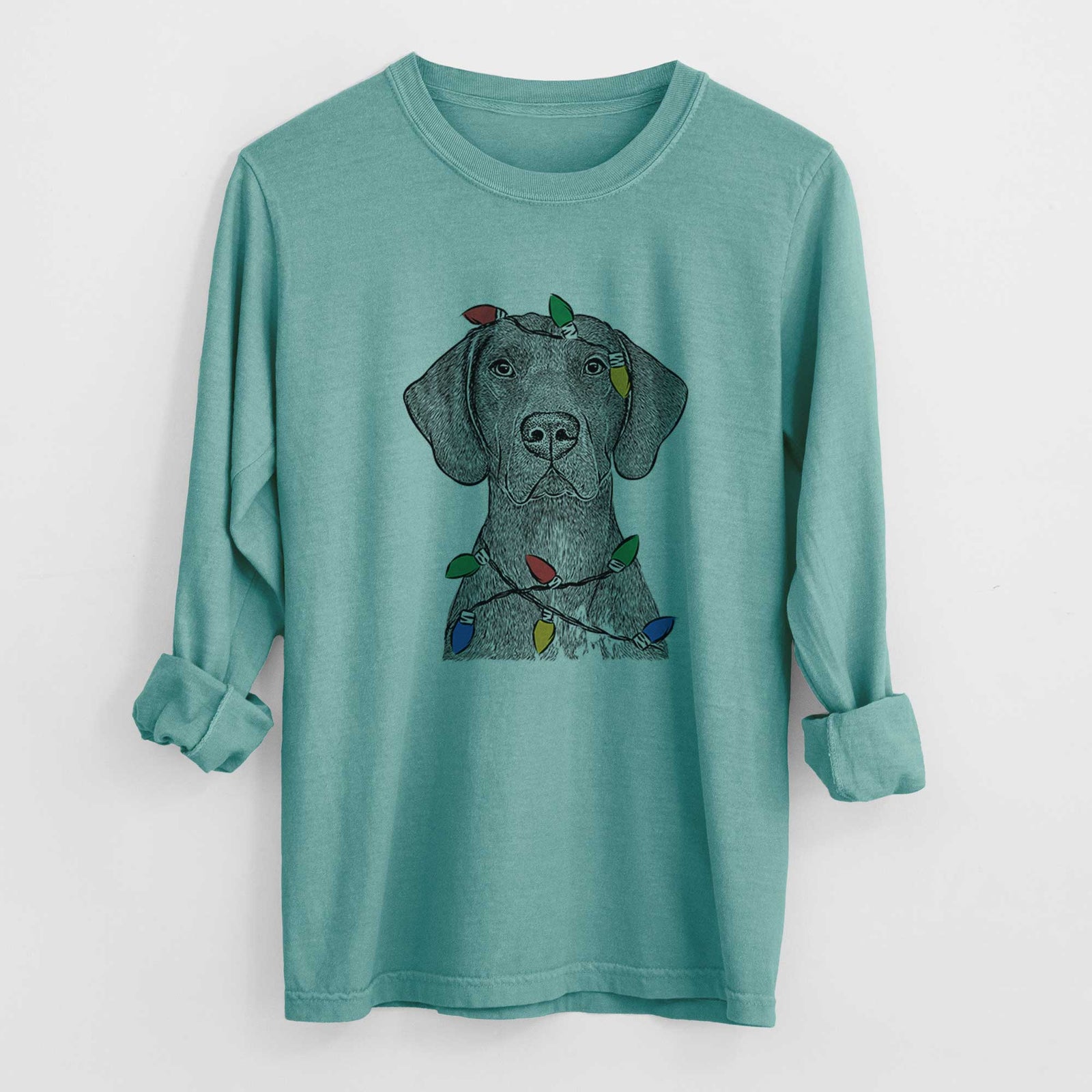 Christmas Lights Lucifer the German Shorthaired Pointer - Heavyweight 100% Cotton Long Sleeve