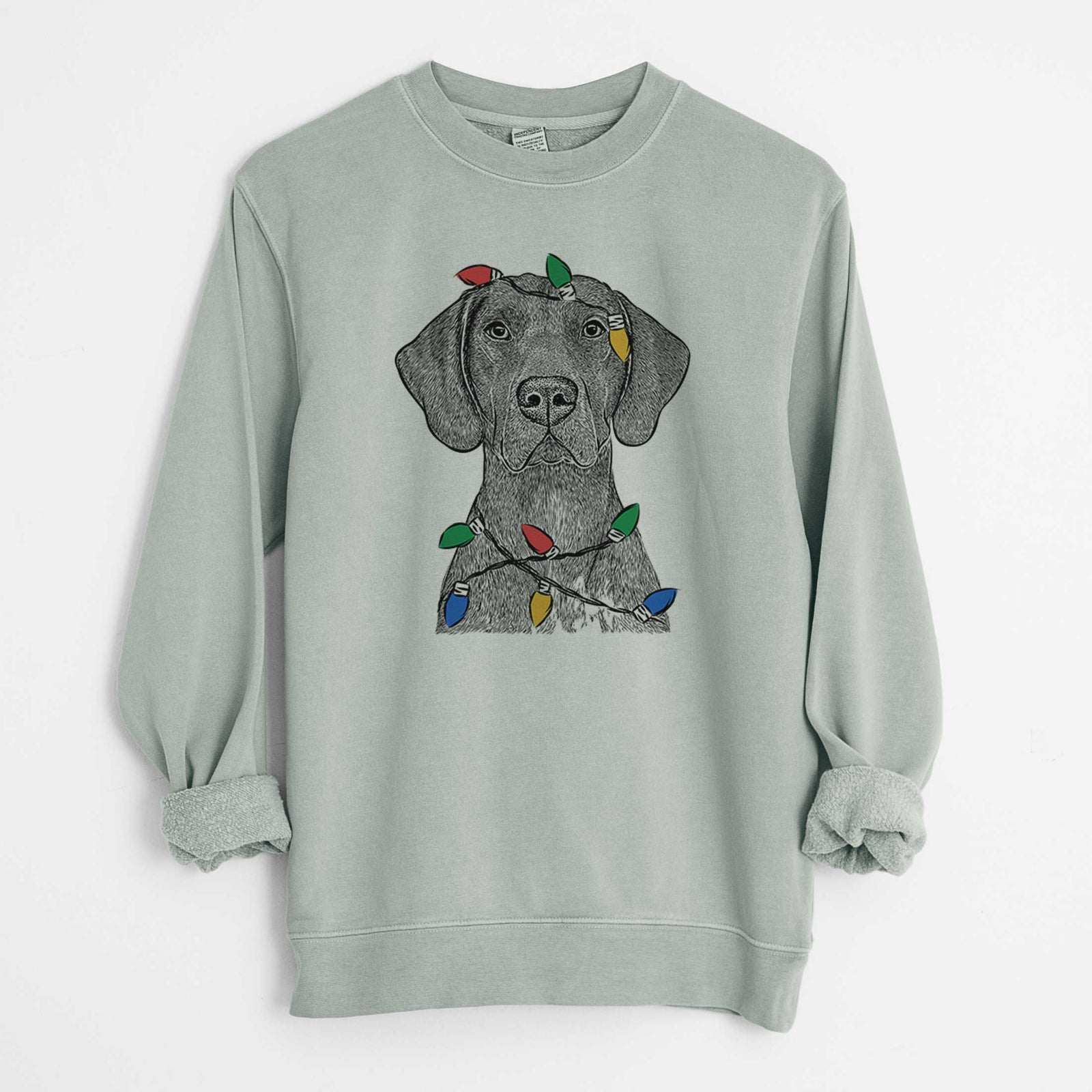 Christmas Lights Lucifer the German Shorthaired Pointer - Unisex Pigment Dyed Crew Sweatshirt