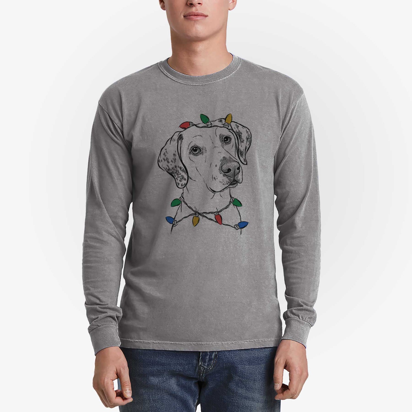 Christmas Lights Lucky the Dalmatian - Heavyweight 100% Cotton Long Sleeve