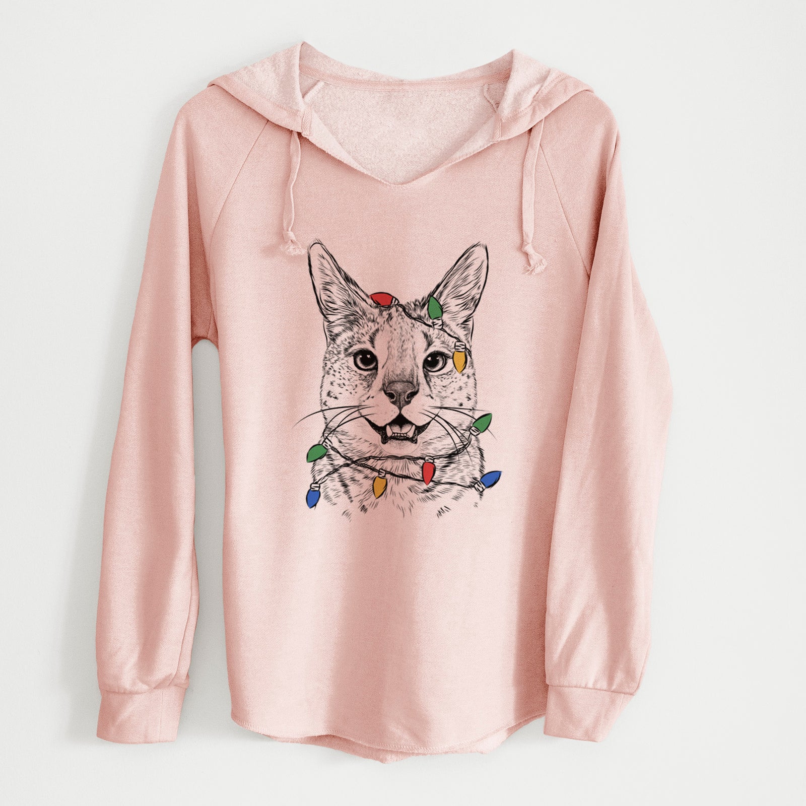 Christmas Lights Lucky the Serval Cat - Cali Wave Hooded Sweatshirt