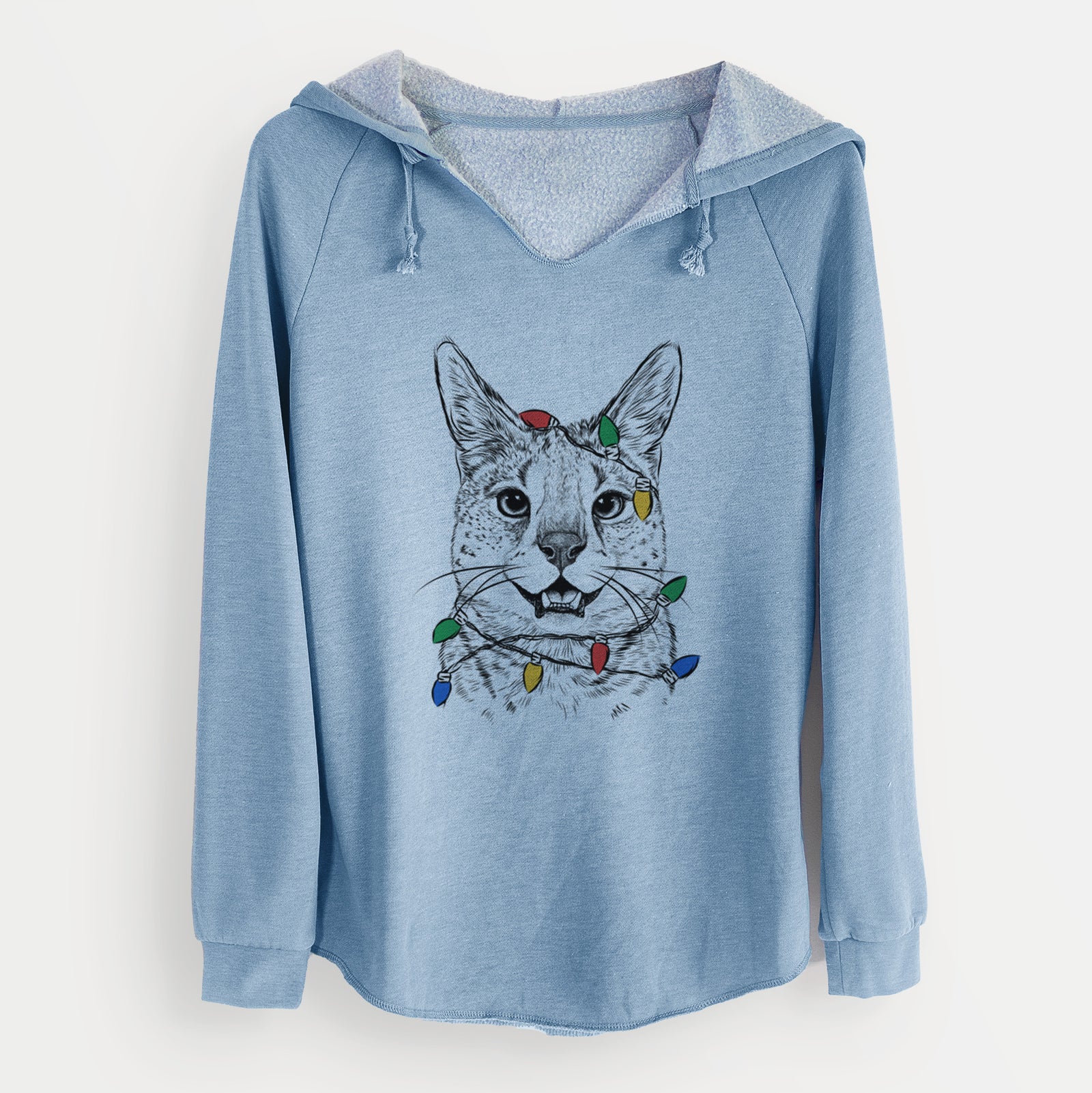 Christmas Lights Lucky the Serval Cat - Cali Wave Hooded Sweatshirt