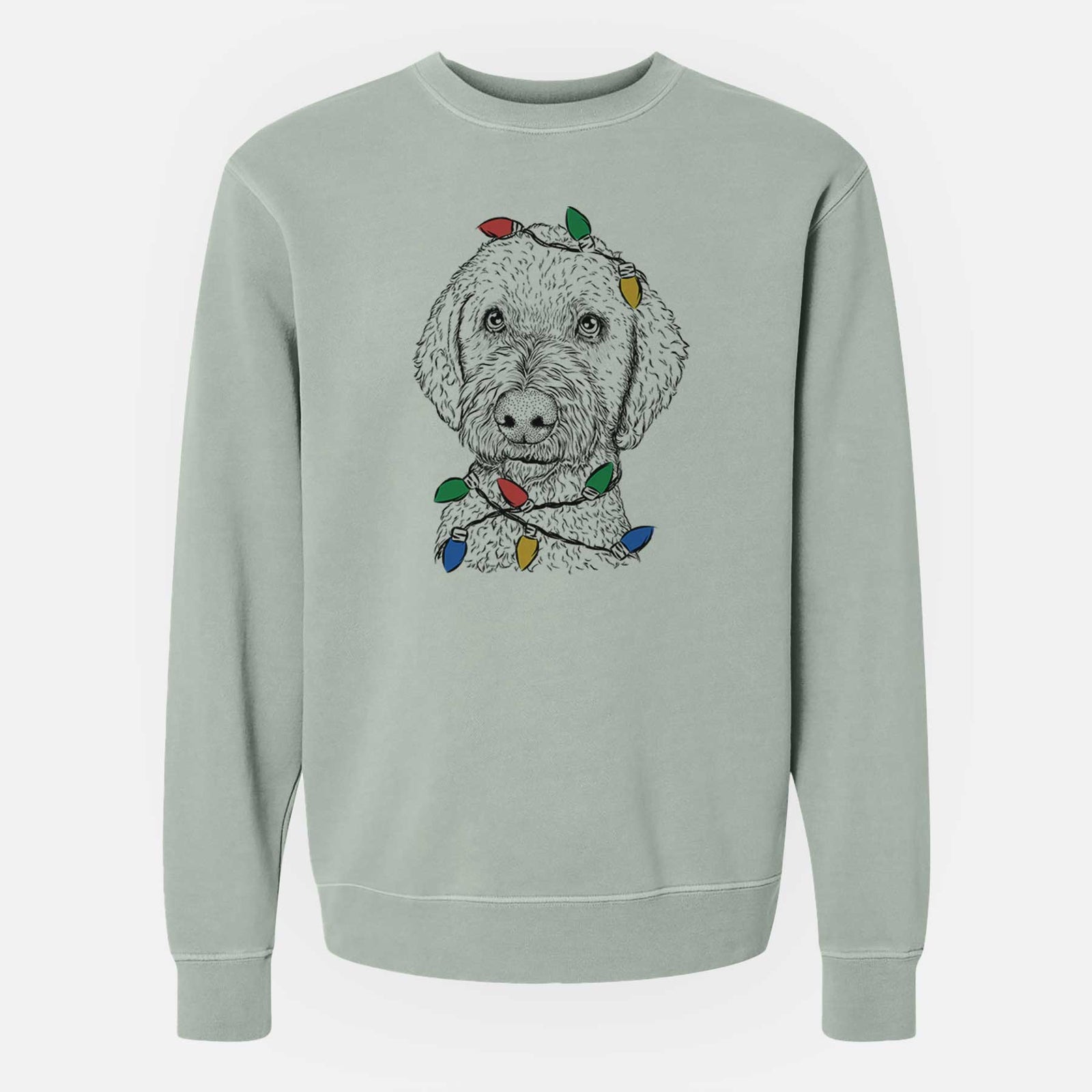 Christmas Lights Lucy Boo the Goldendoodle - Unisex Pigment Dyed Crew Sweatshirt