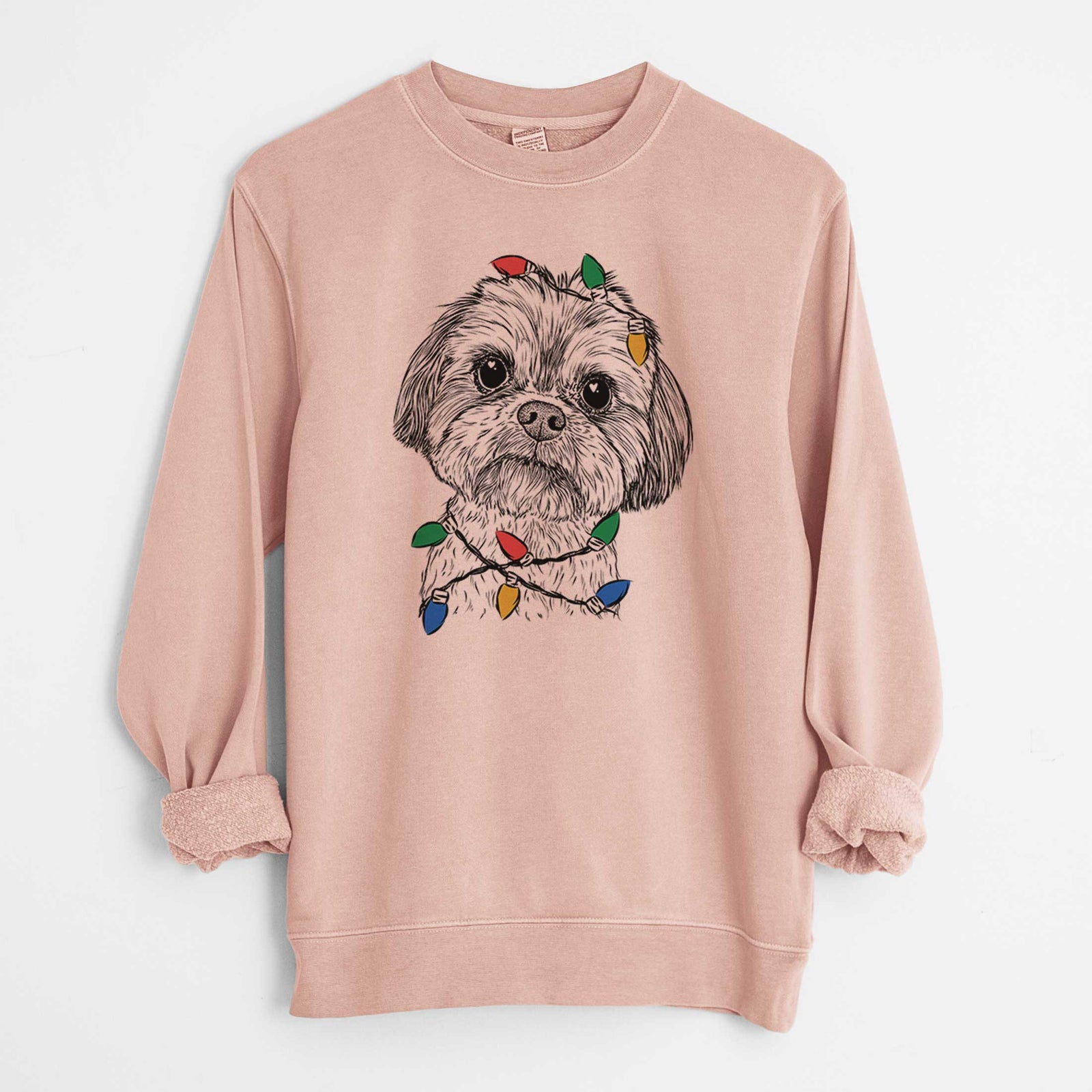 Christmas Lights Lucy the Shorkie - Unisex Pigment Dyed Crew Sweatshirt