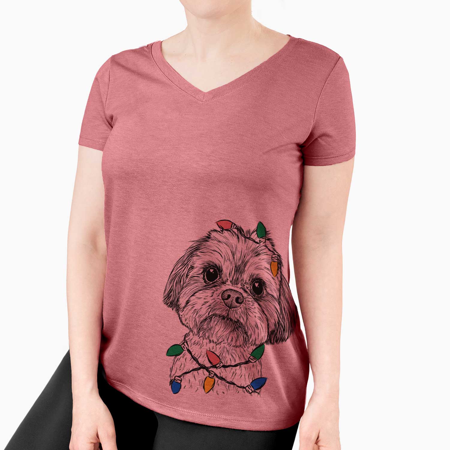 Christmas Lights Lucy the Shorkie - Women's V-neck Shirt