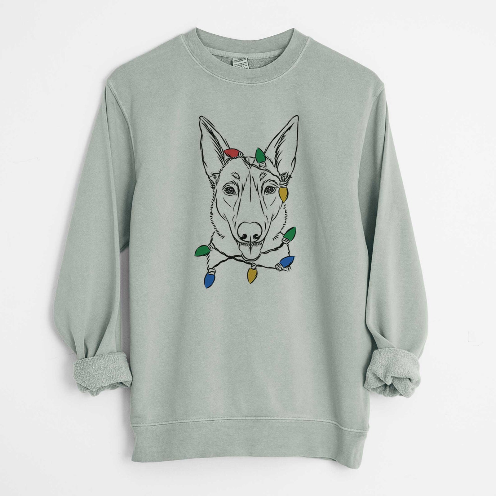 Christmas Lights Lyric the Belgian Malinois - Unisex Pigment Dyed Crew Sweatshirt