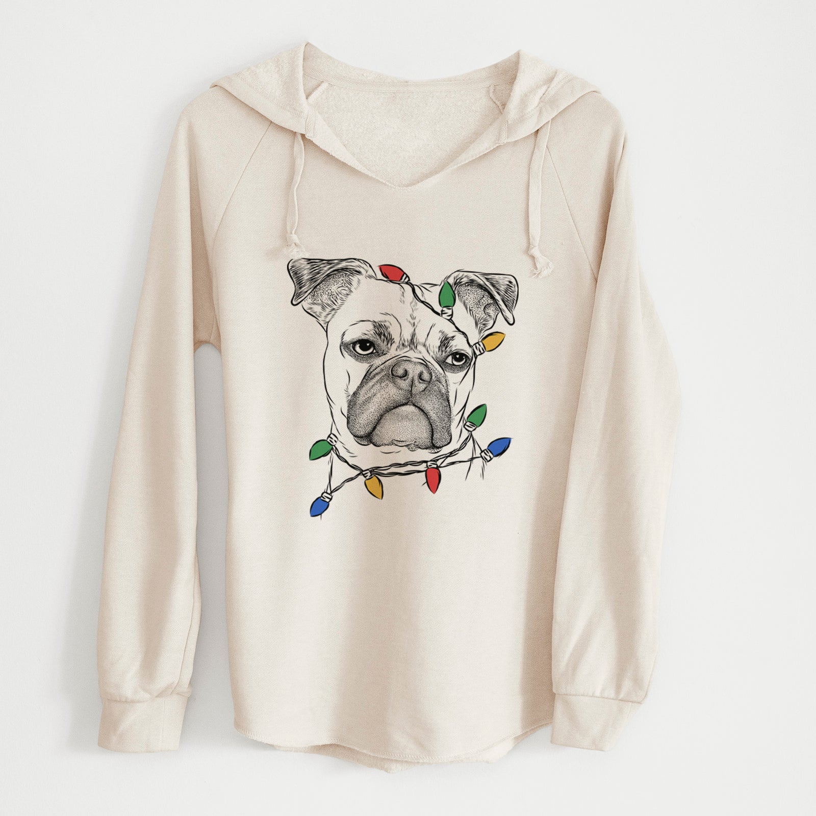Christmas Lights Mack the Bugg (Boston Terrier/Pug) - Cali Wave Hooded Sweatshirt