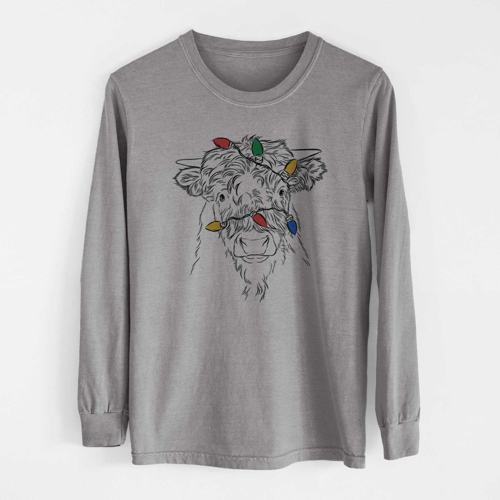 Christmas Lights Mack the Scottish Highland Cow - Heavyweight 100% Cotton Long Sleeve