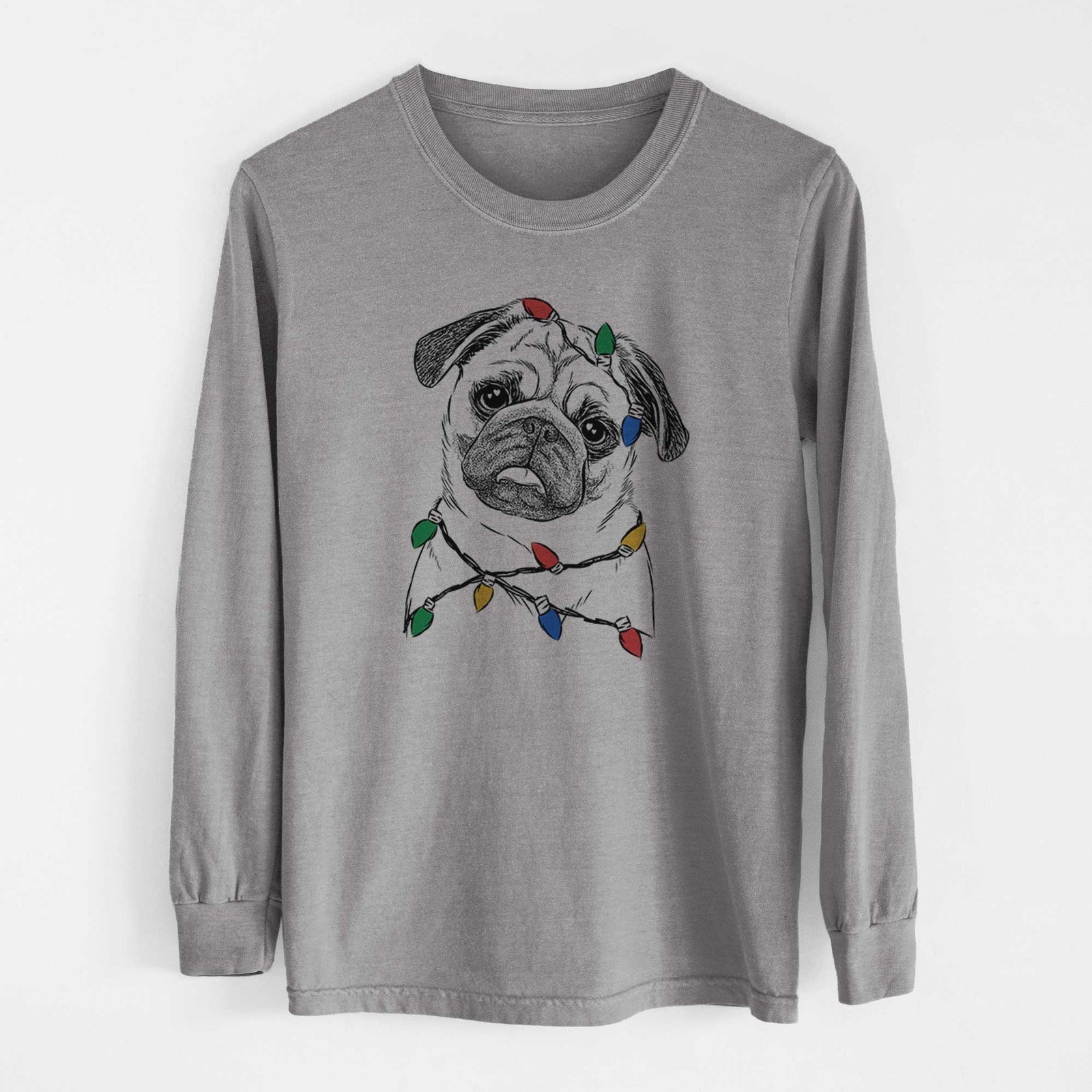 Christmas Lights Macy the Pug - Heavyweight 100% Cotton Long Sleeve