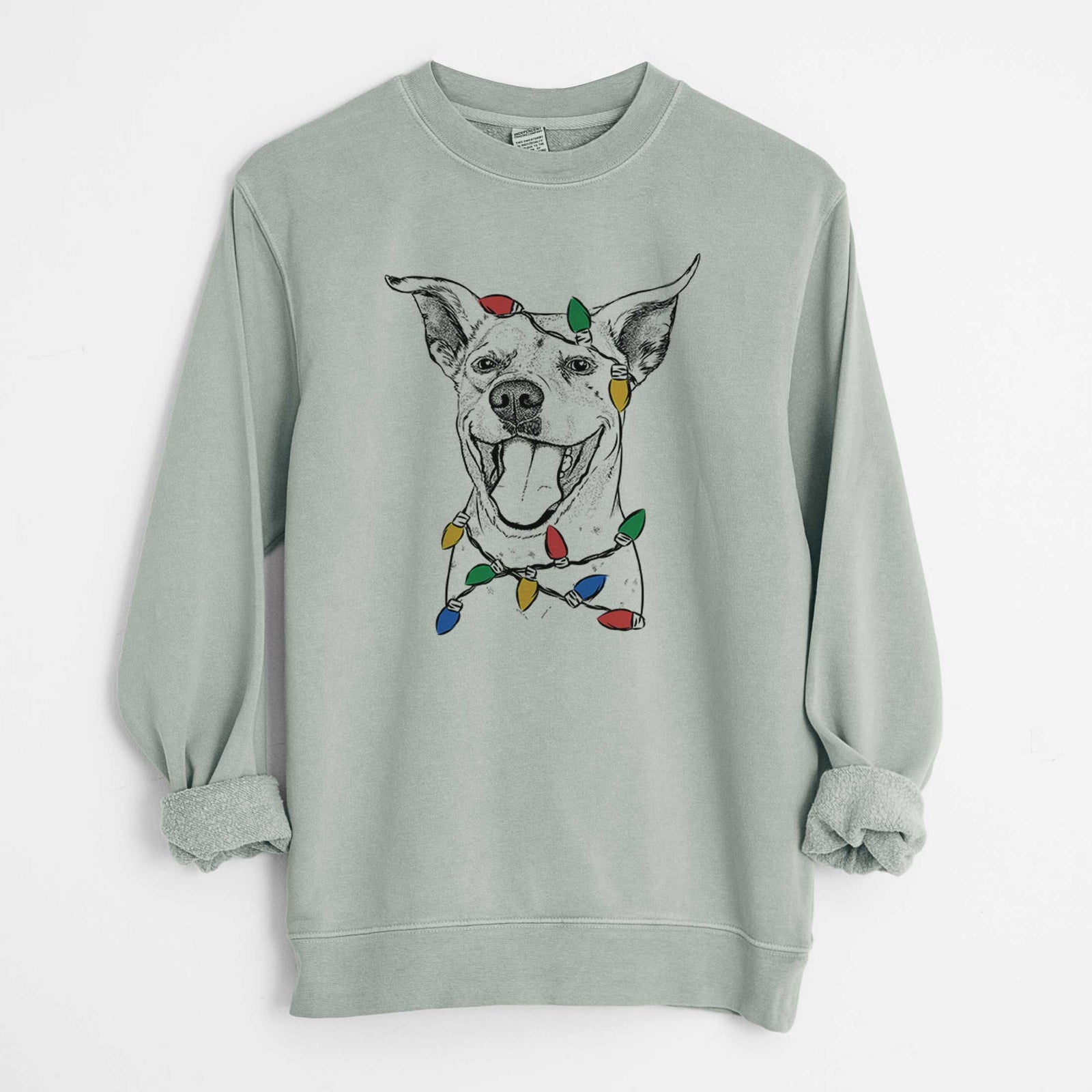 Christmas Lights Maddie the Dalmatian Pitbull Mix - Unisex Pigment Dyed Crew Sweatshirt