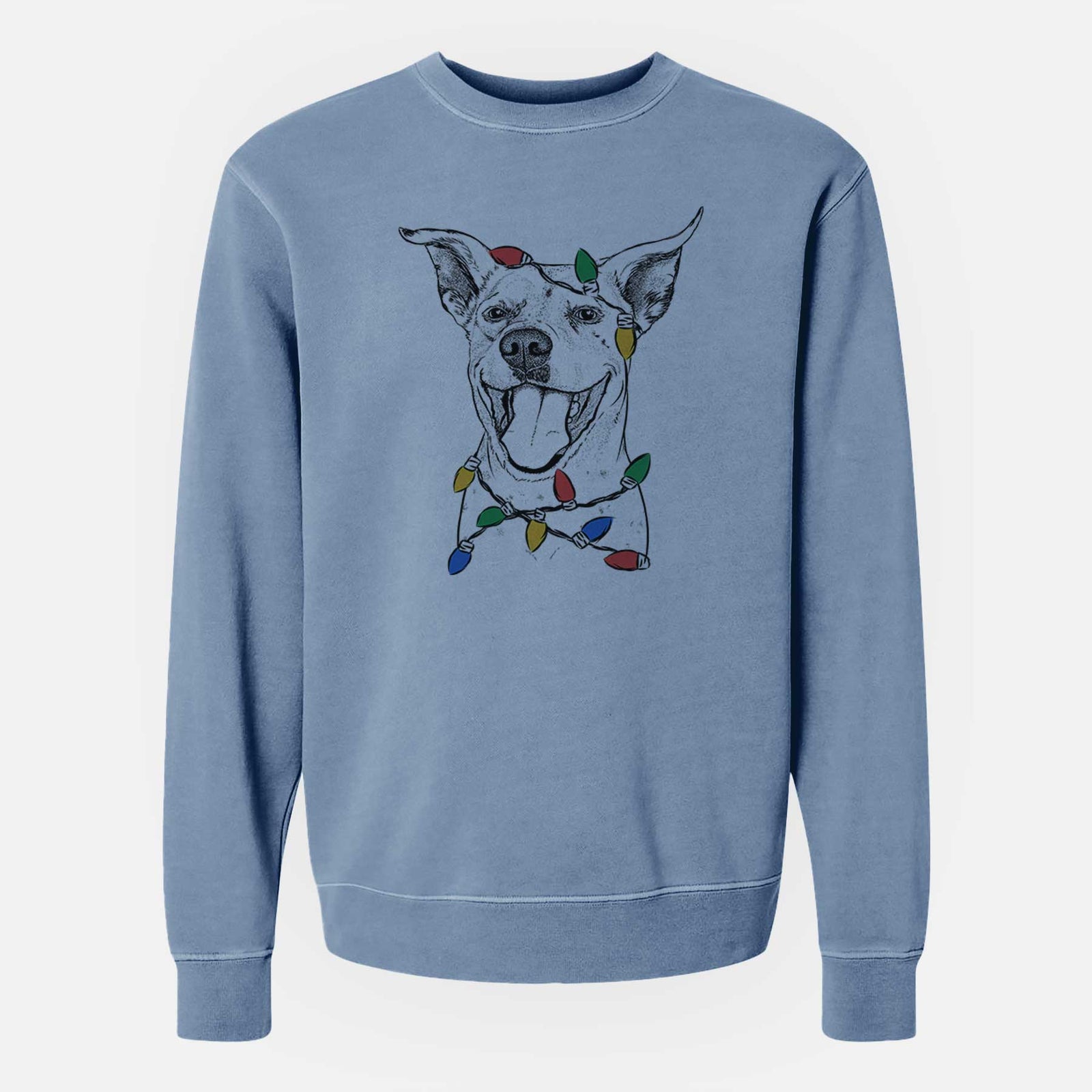 Christmas Lights Maddie the Dalmatian Pitbull Mix - Unisex Pigment Dyed Crew Sweatshirt