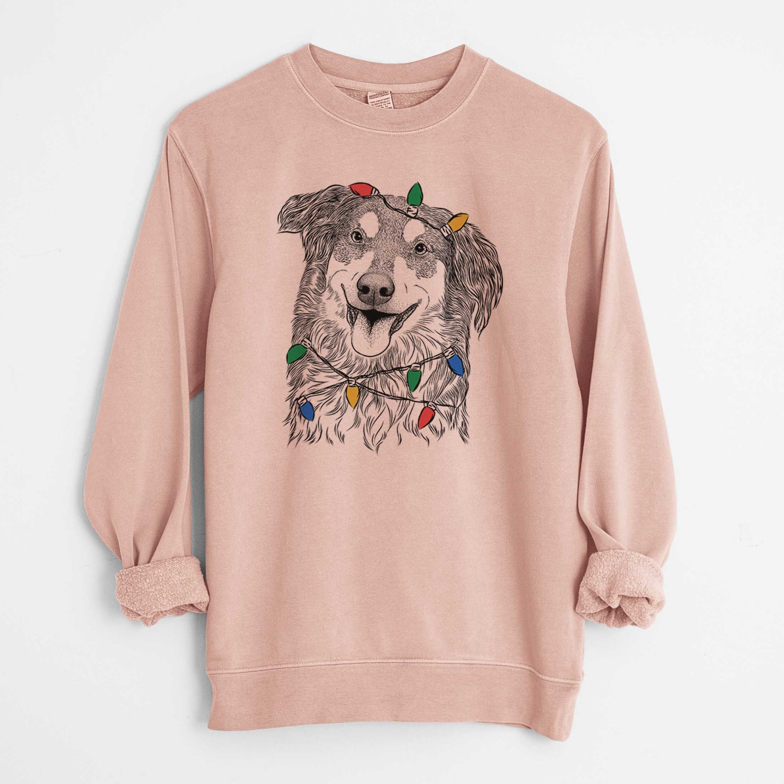 Christmas Lights Maddie the English Shepherd - Unisex Pigment Dyed Crew Sweatshirt