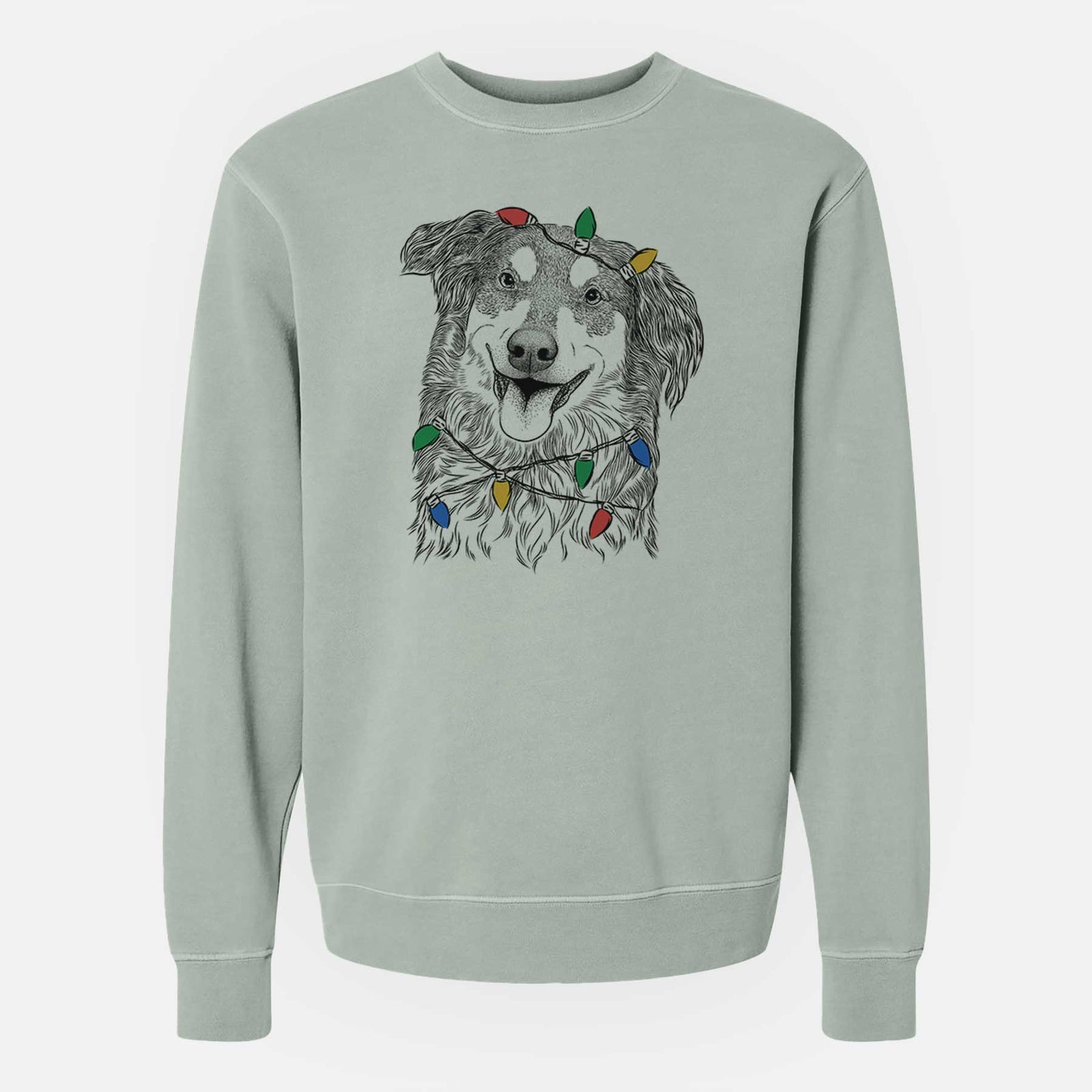 Christmas Lights Maddie the English Shepherd - Unisex Pigment Dyed Crew Sweatshirt