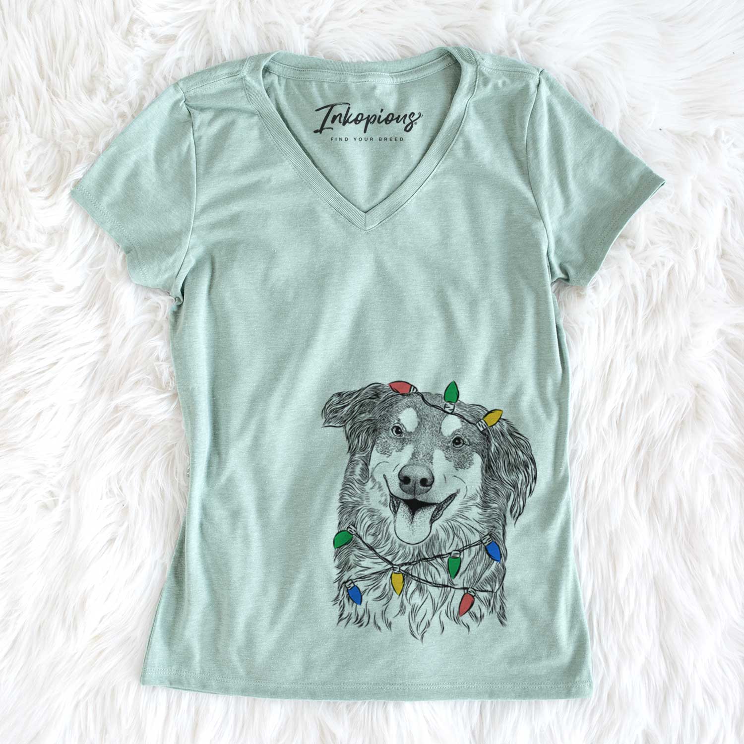 Christmas Lights Maddie the English Shepherd - Women's V-neck Shirt