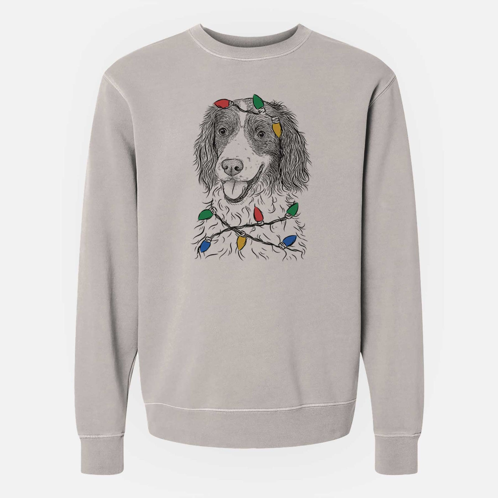 Christmas Lights Maggie the Springer Spaniel - Unisex Pigment Dyed Crew Sweatshirt