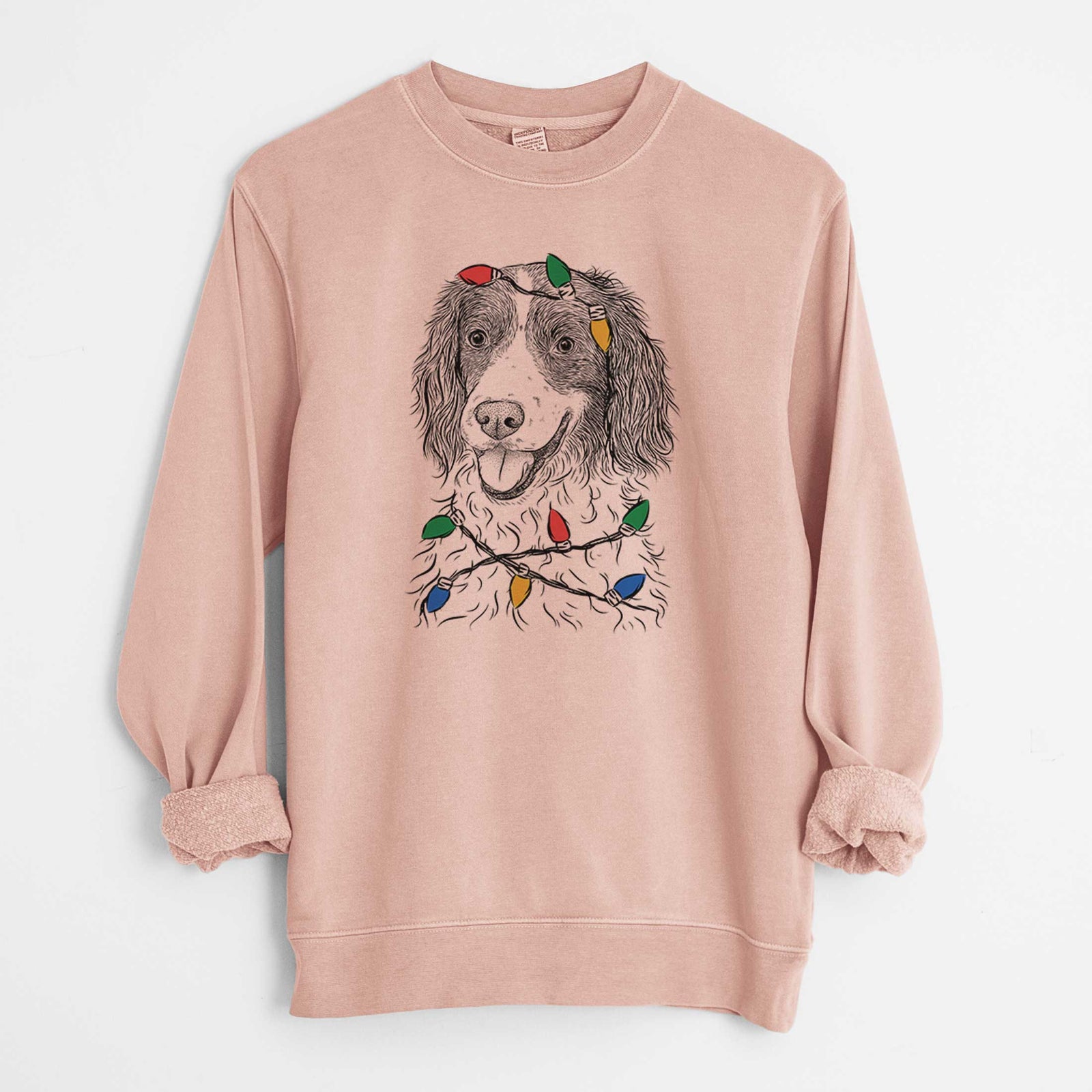 Christmas Lights Maggie the Springer Spaniel - Unisex Pigment Dyed Crew Sweatshirt