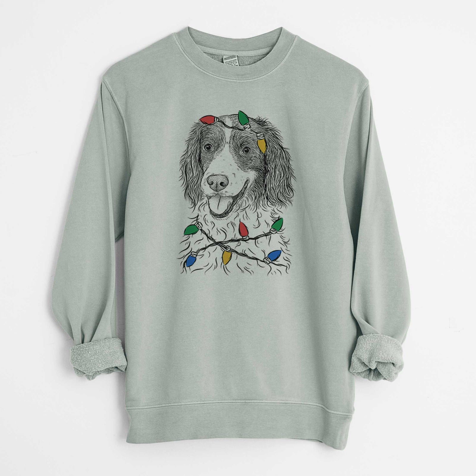 Christmas Lights Maggie the Springer Spaniel - Unisex Pigment Dyed Crew Sweatshirt