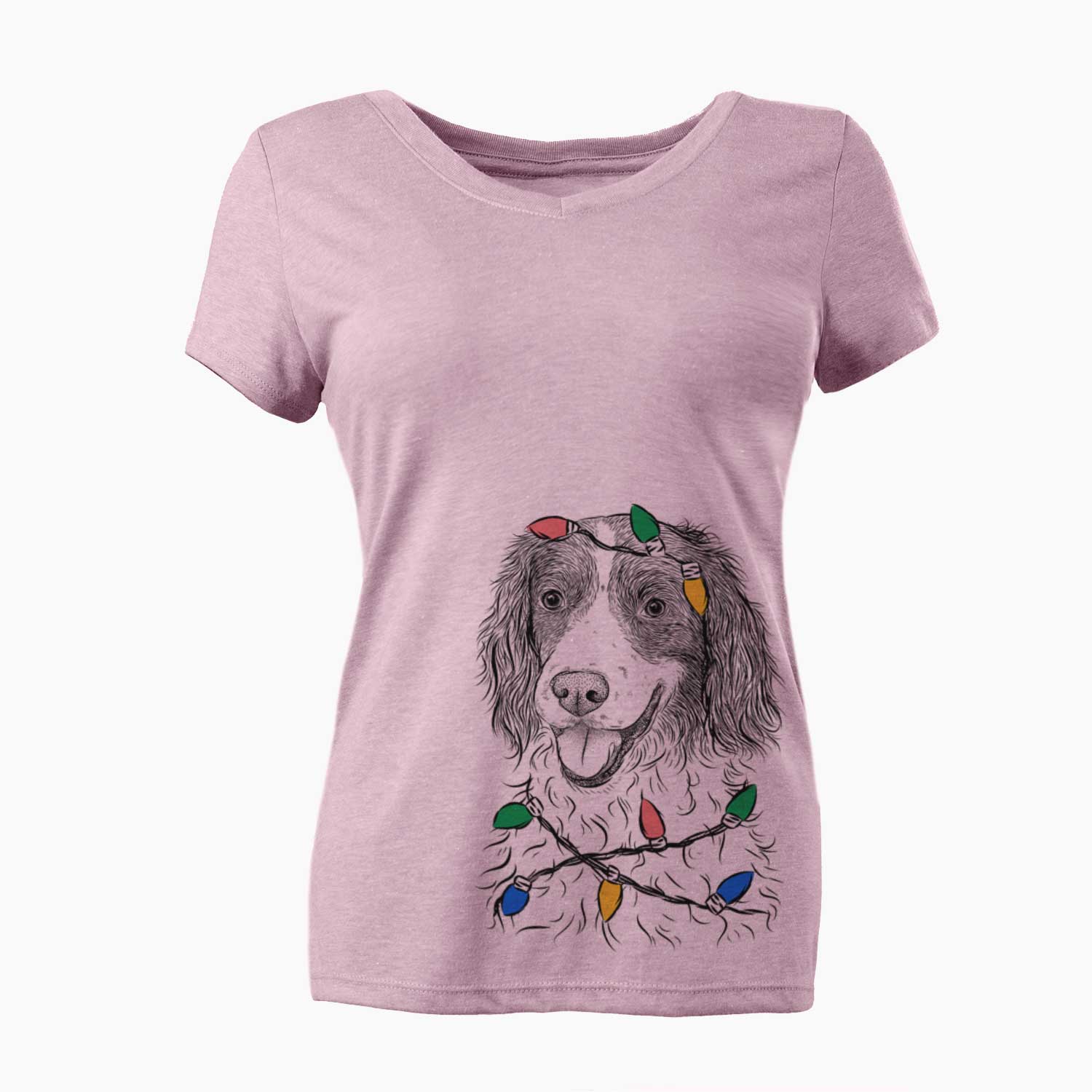Christmas Lights Maggie the Springer Spaniel - Women's V-neck Shirt