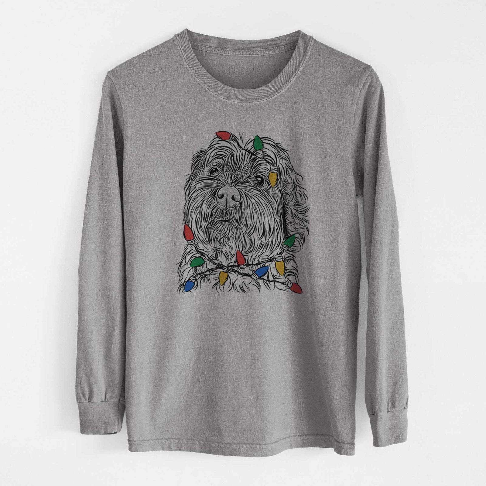 Christmas Lights Maggie Girl the Cockapoo - Heavyweight 100% Cotton Long Sleeve