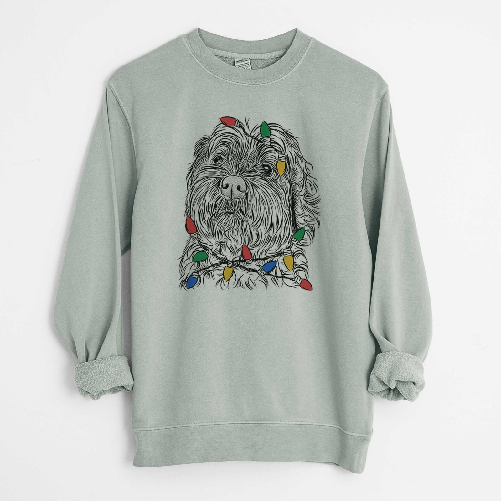 Christmas Lights Maggie Girl the Cockapoo - Unisex Pigment Dyed Crew Sweatshirt