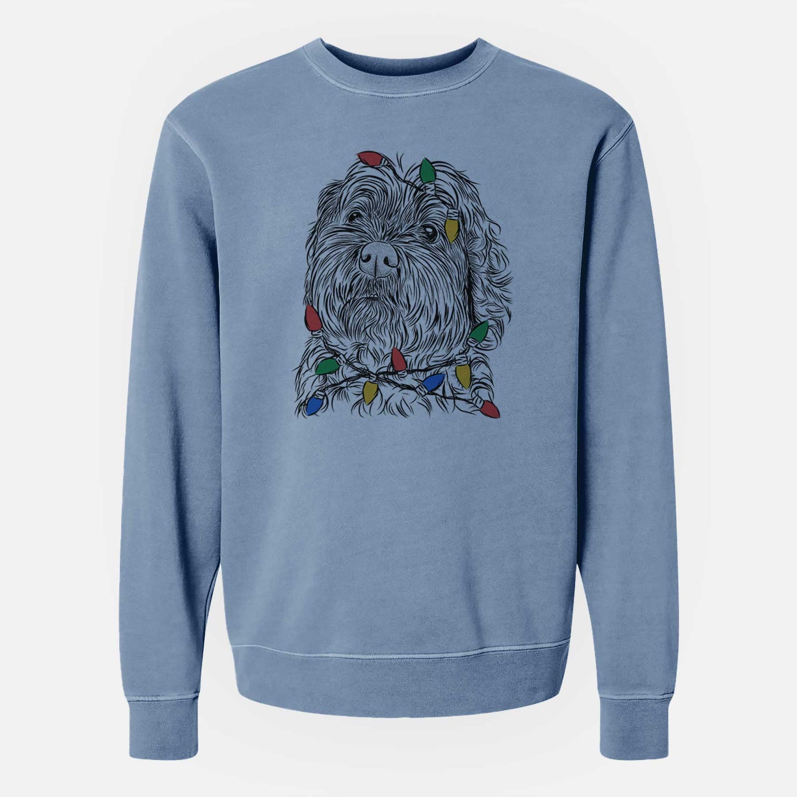 Christmas Lights Maggie Girl the Cockapoo - Unisex Pigment Dyed Crew Sweatshirt