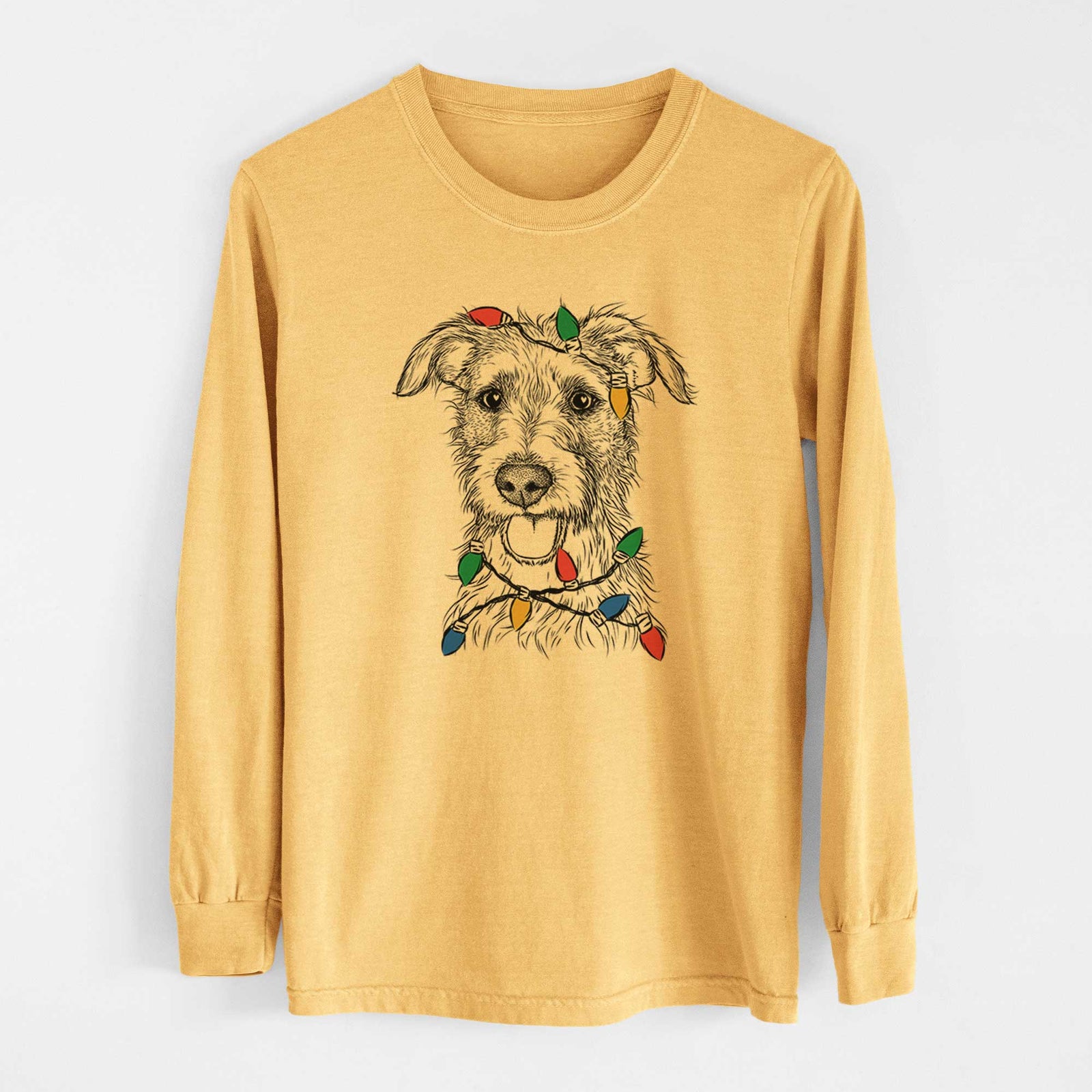 Christmas Lights Maggie the Terrier Mix - Heavyweight 100% Cotton Long Sleeve