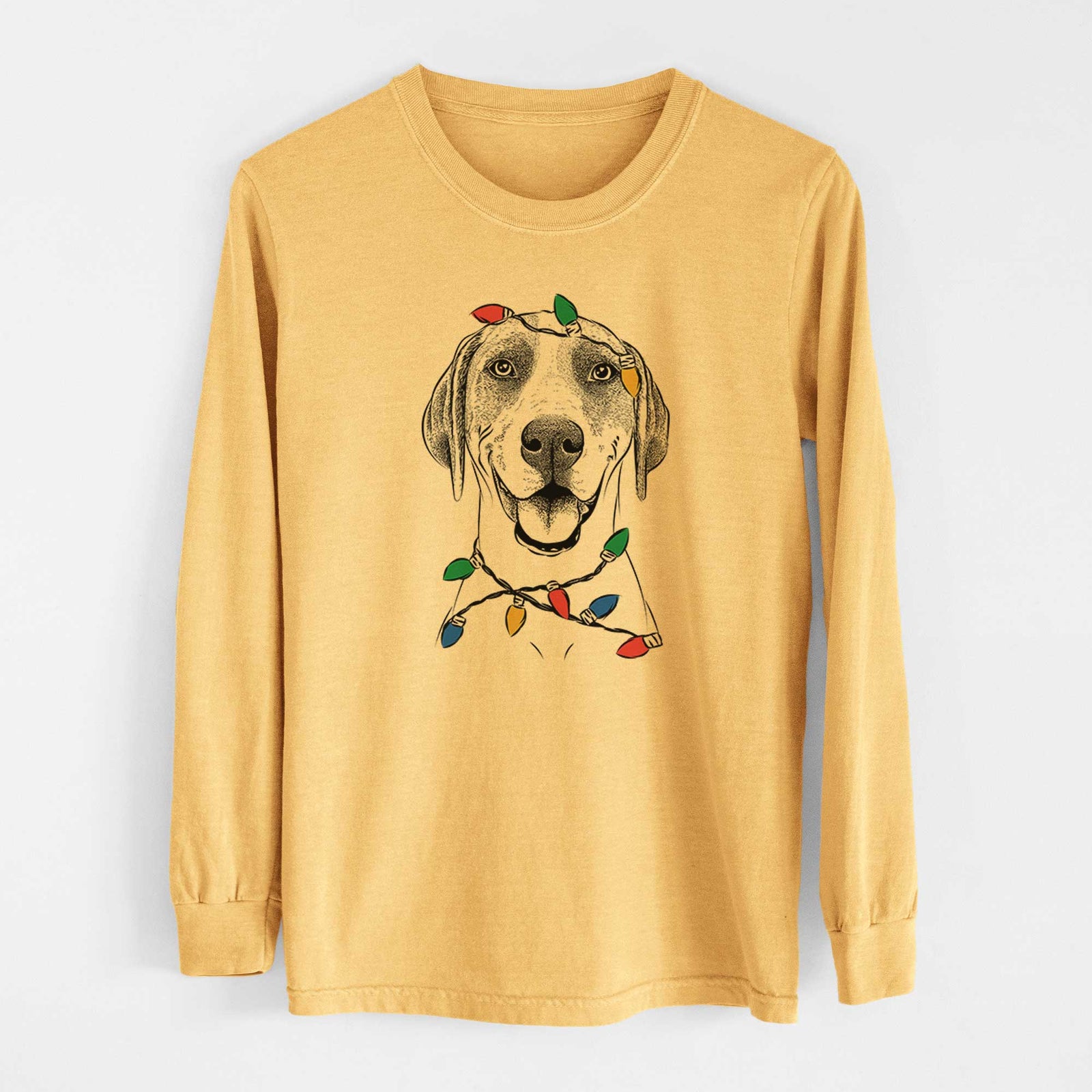 Christmas Lights Maggie the Treeing Walker Coonhound - Heavyweight 100% Cotton Long Sleeve