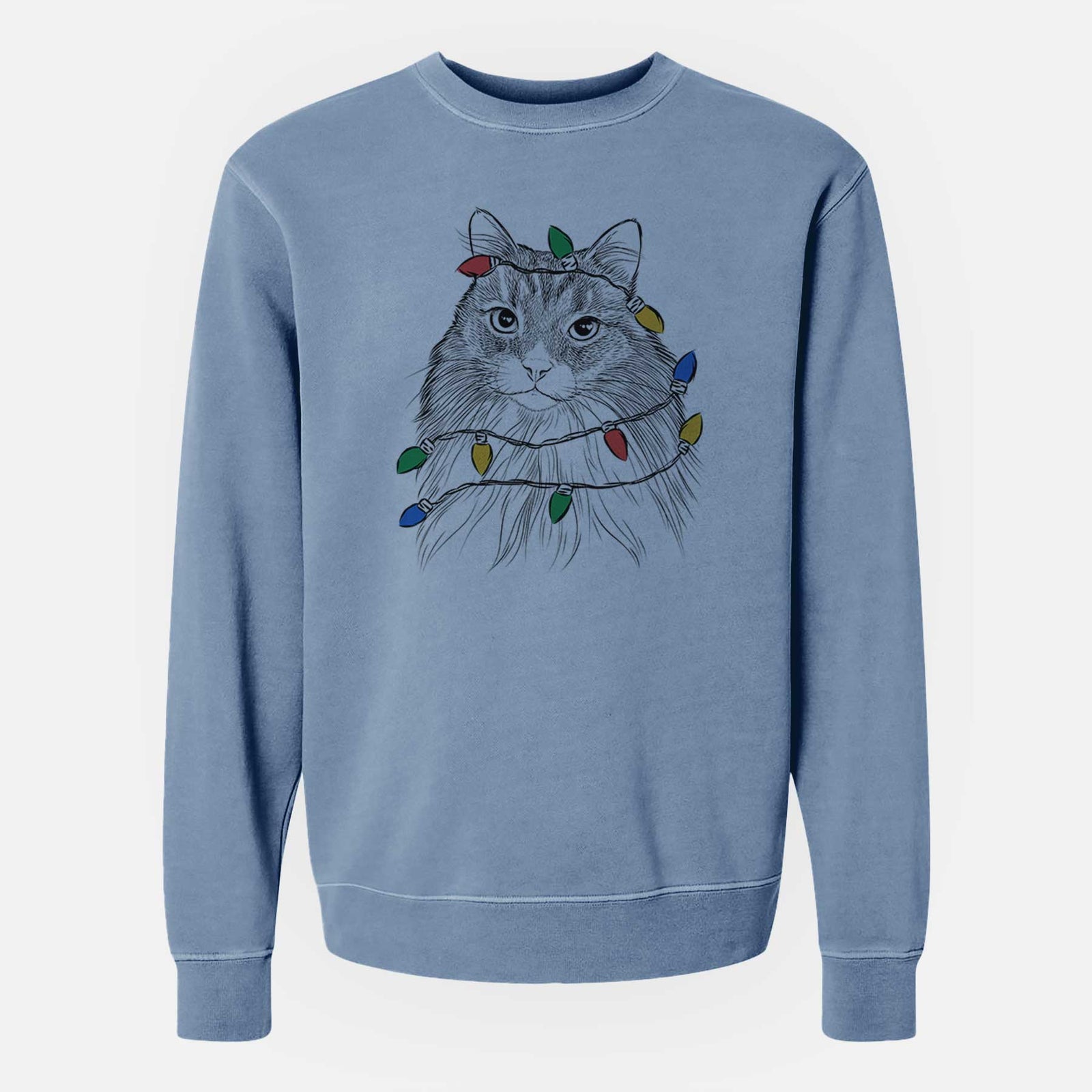 Christmas Lights Maks the Siberian Cat - Unisex Pigment Dyed Crew Sweatshirt