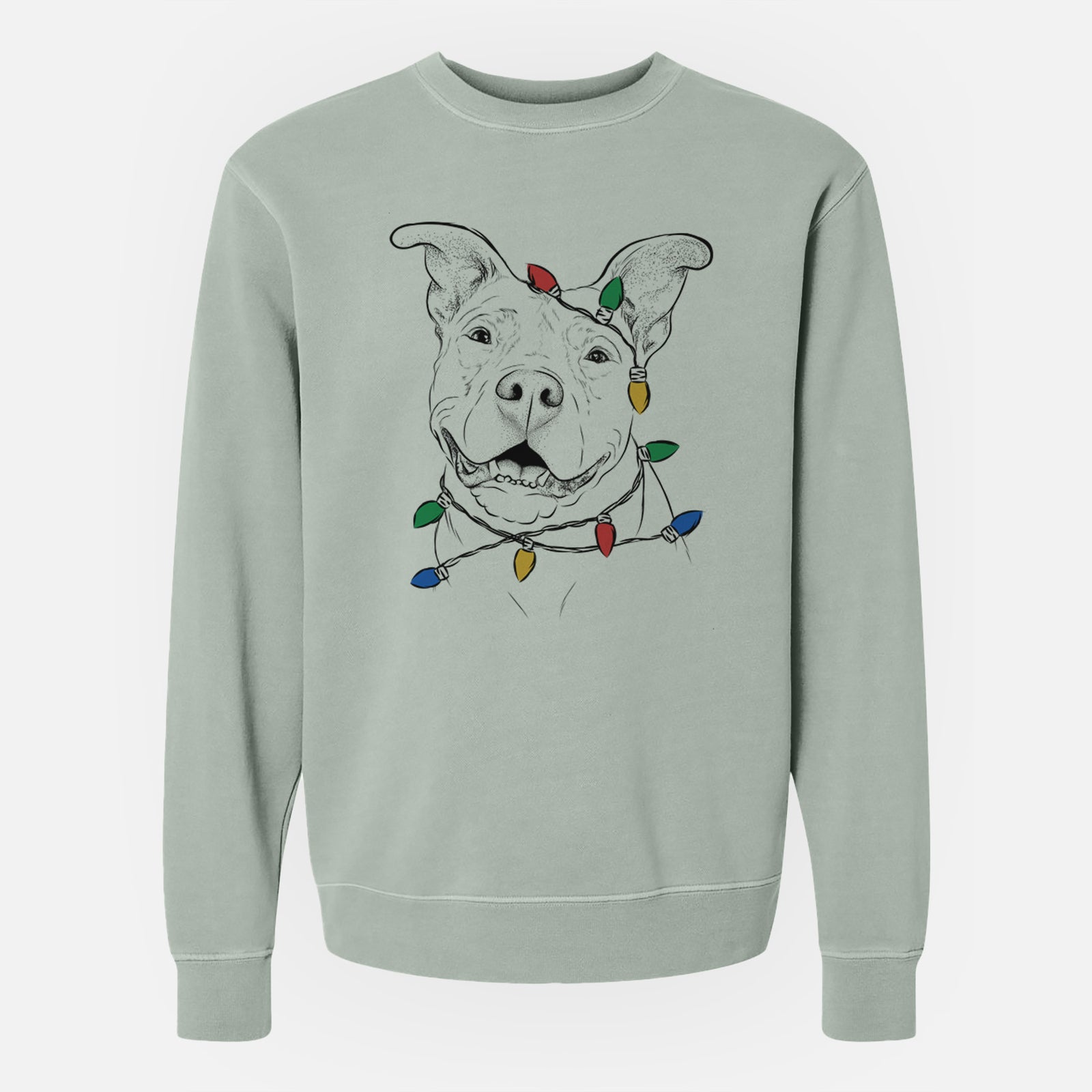 Christmas Lights Malibu the Staffordshire Terrier/Pitbull Mix - Unisex Pigment Dyed Crew Sweatshirt