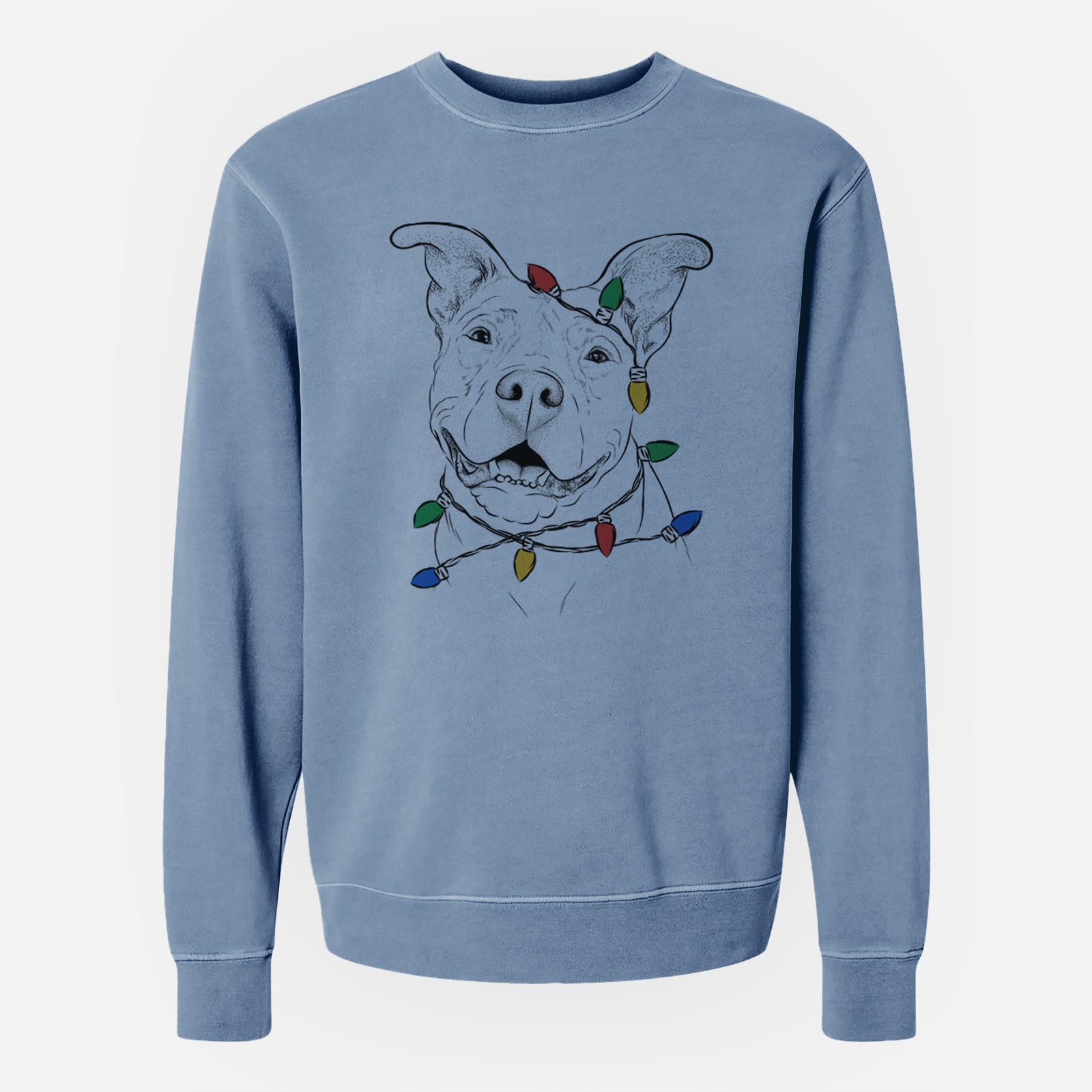 Christmas Lights Malibu the Staffordshire Terrier/Pitbull Mix - Unisex Pigment Dyed Crew Sweatshirt