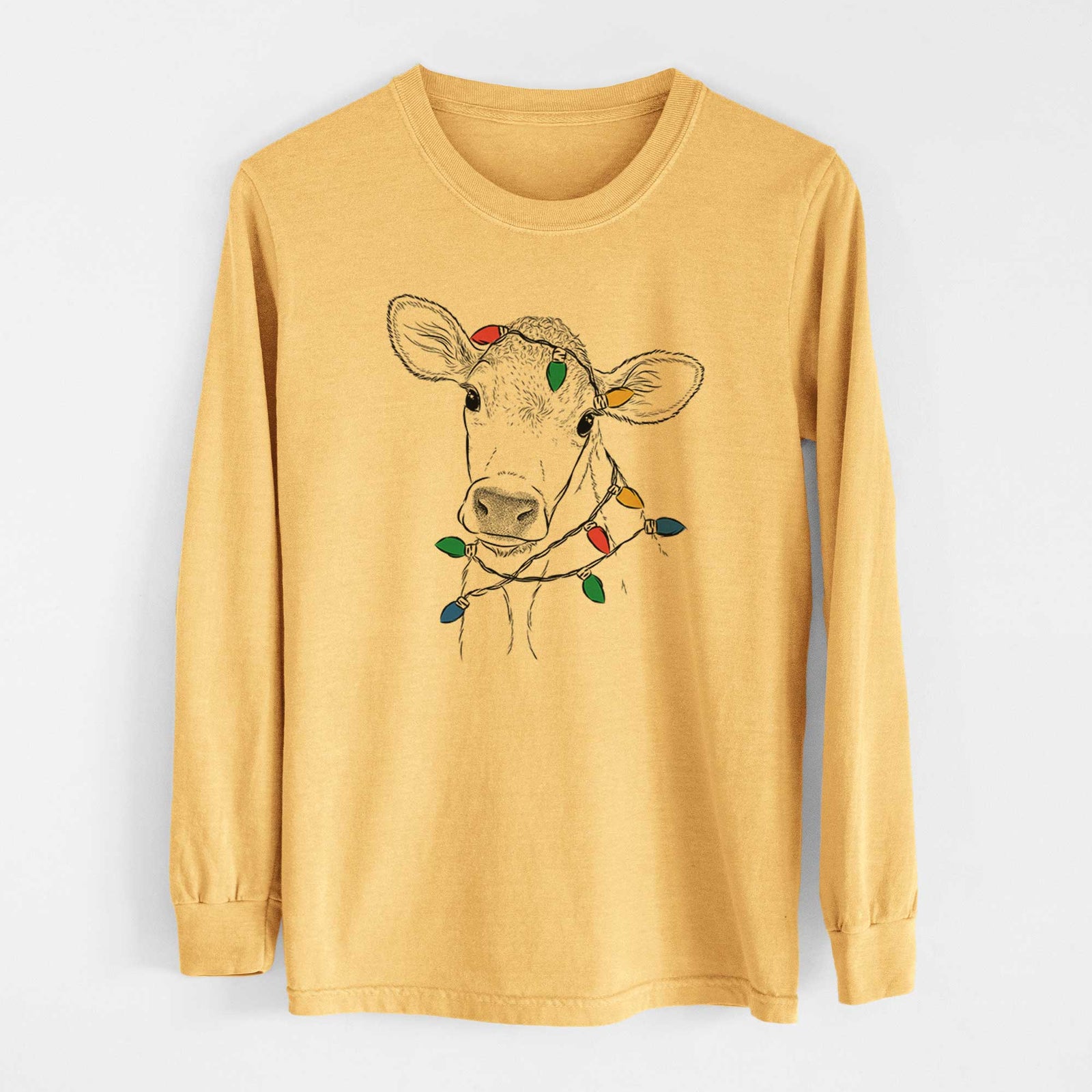 Christmas Lights Malu the Cow - Heavyweight 100% Cotton Long Sleeve