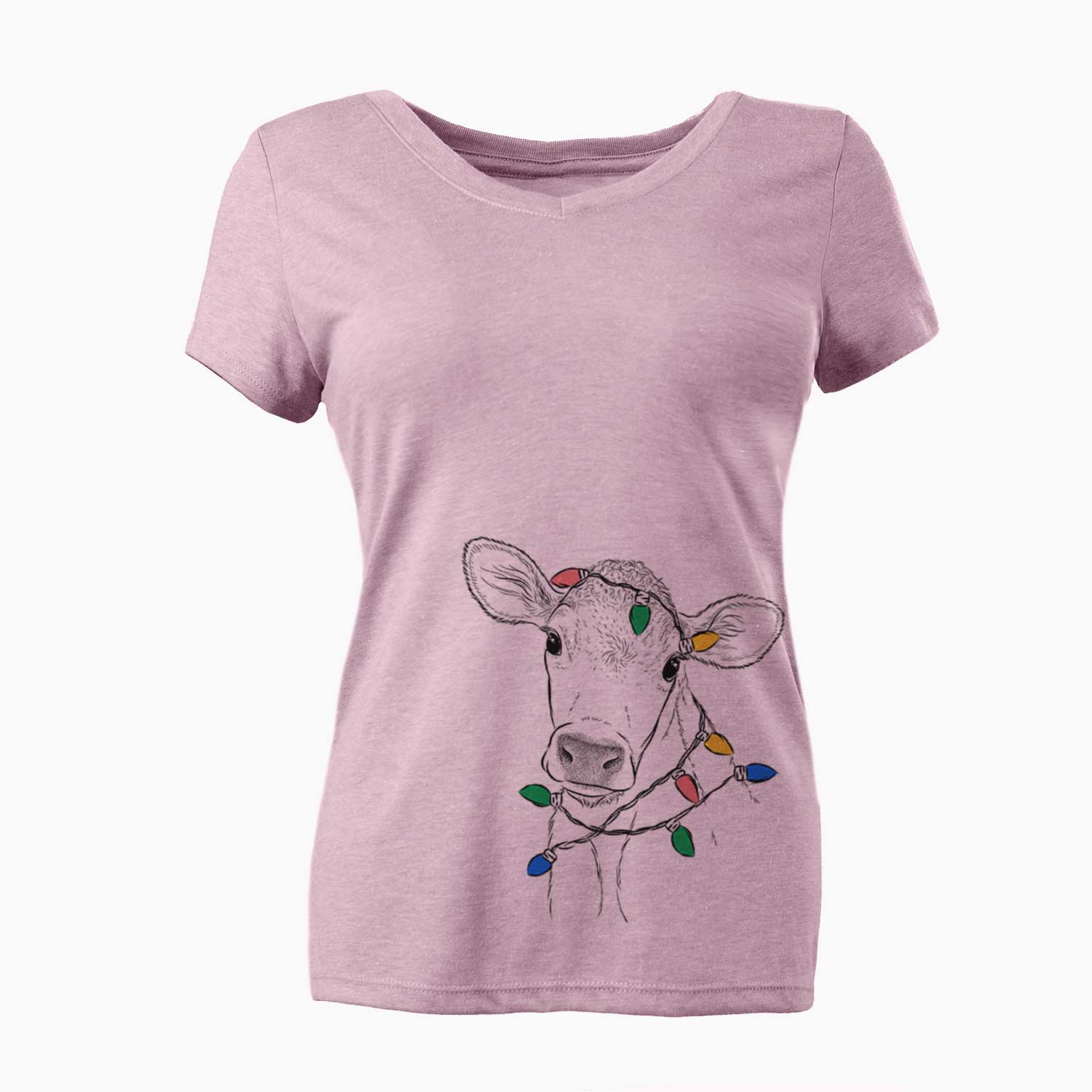 Christmas Lights Malu the Cow - Women's V-neck Shirt