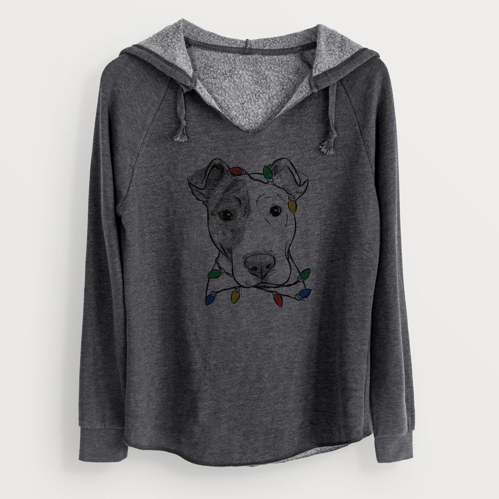 Christmas Lights Manchi the Pitbull Mix - Cali Wave Hooded Sweatshirt