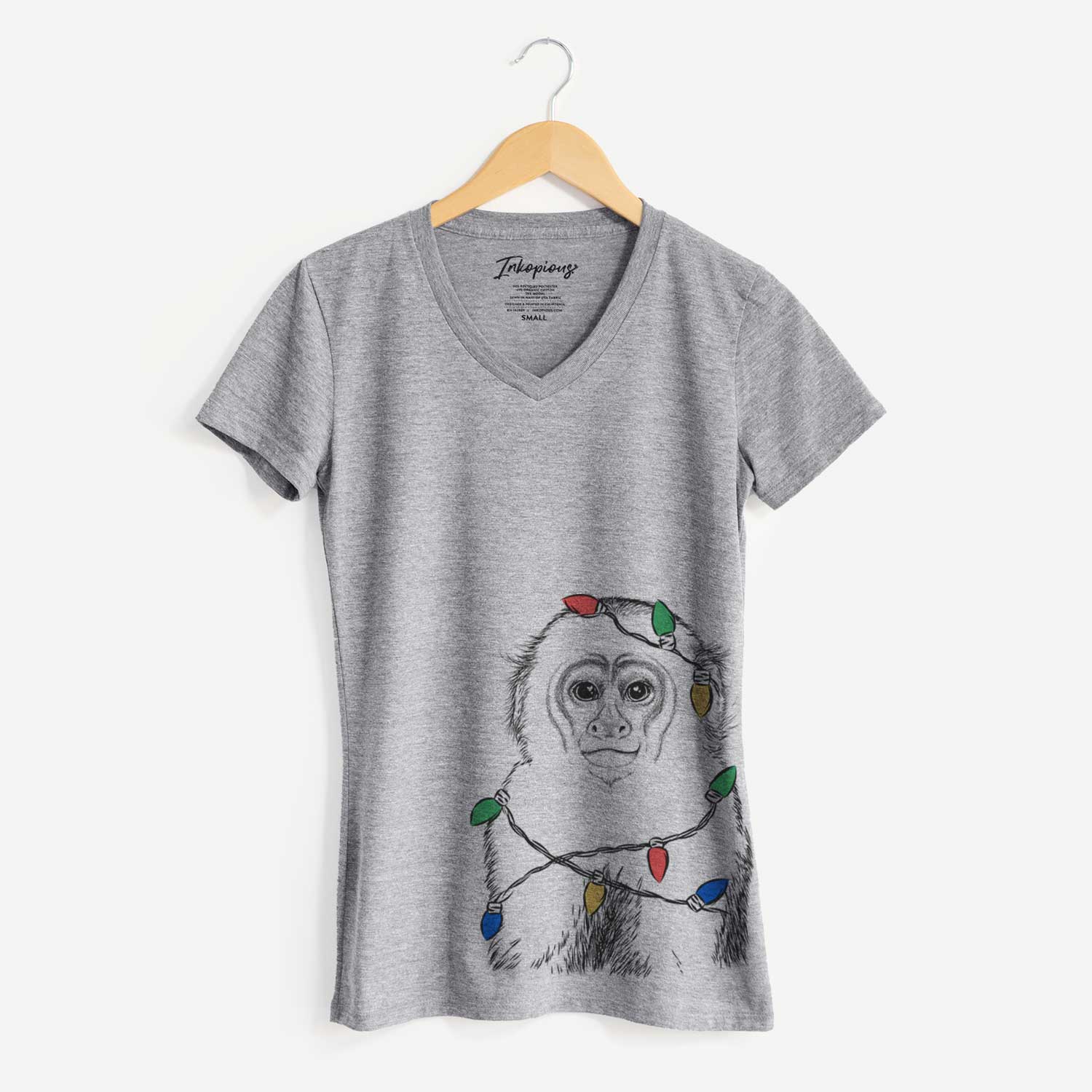 Christmas Lights Marcel the Capuchin Monkey - Women's V-neck Shirt