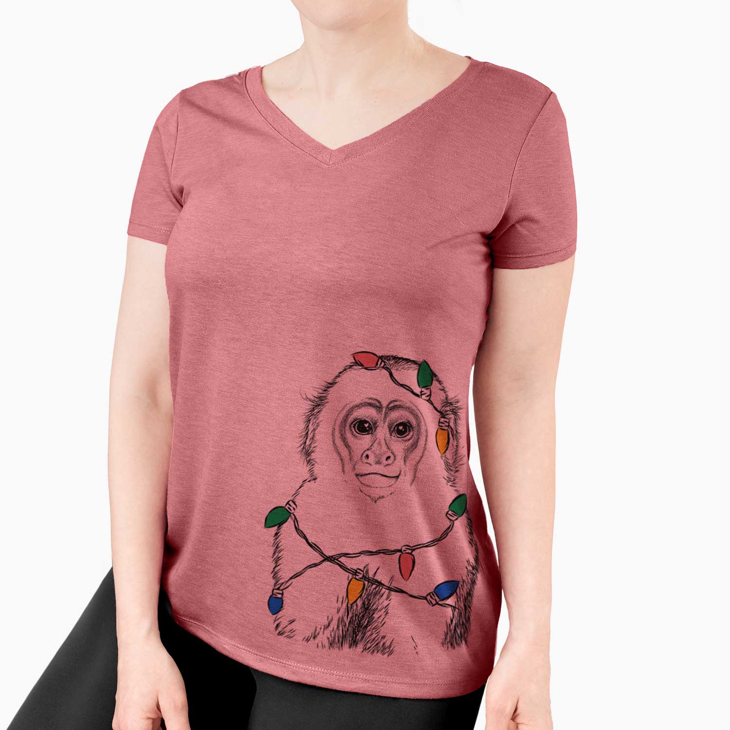 Christmas Lights Marcel the Capuchin Monkey - Women's V-neck Shirt