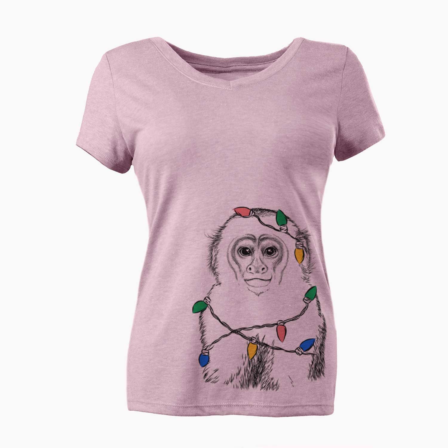 Christmas Lights Marcel the Capuchin Monkey - Women's V-neck Shirt