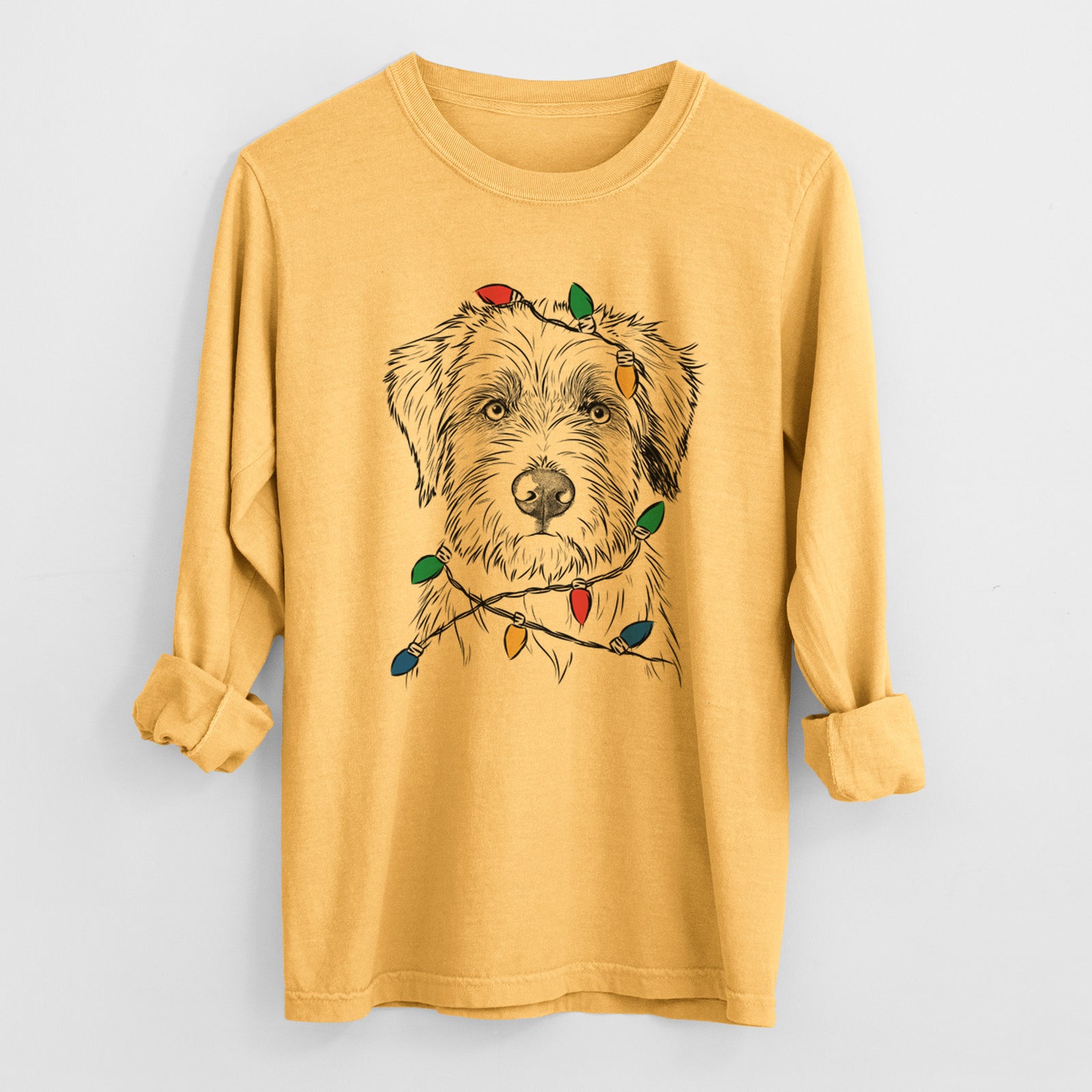 Christmas Lights Marek the Bernedoodle - Heavyweight 100% Cotton Long Sleeve
