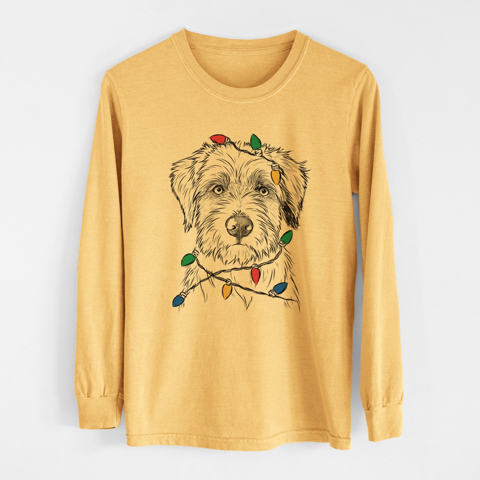 Christmas Lights Marek the Bernedoodle - Heavyweight 100% Cotton Long Sleeve