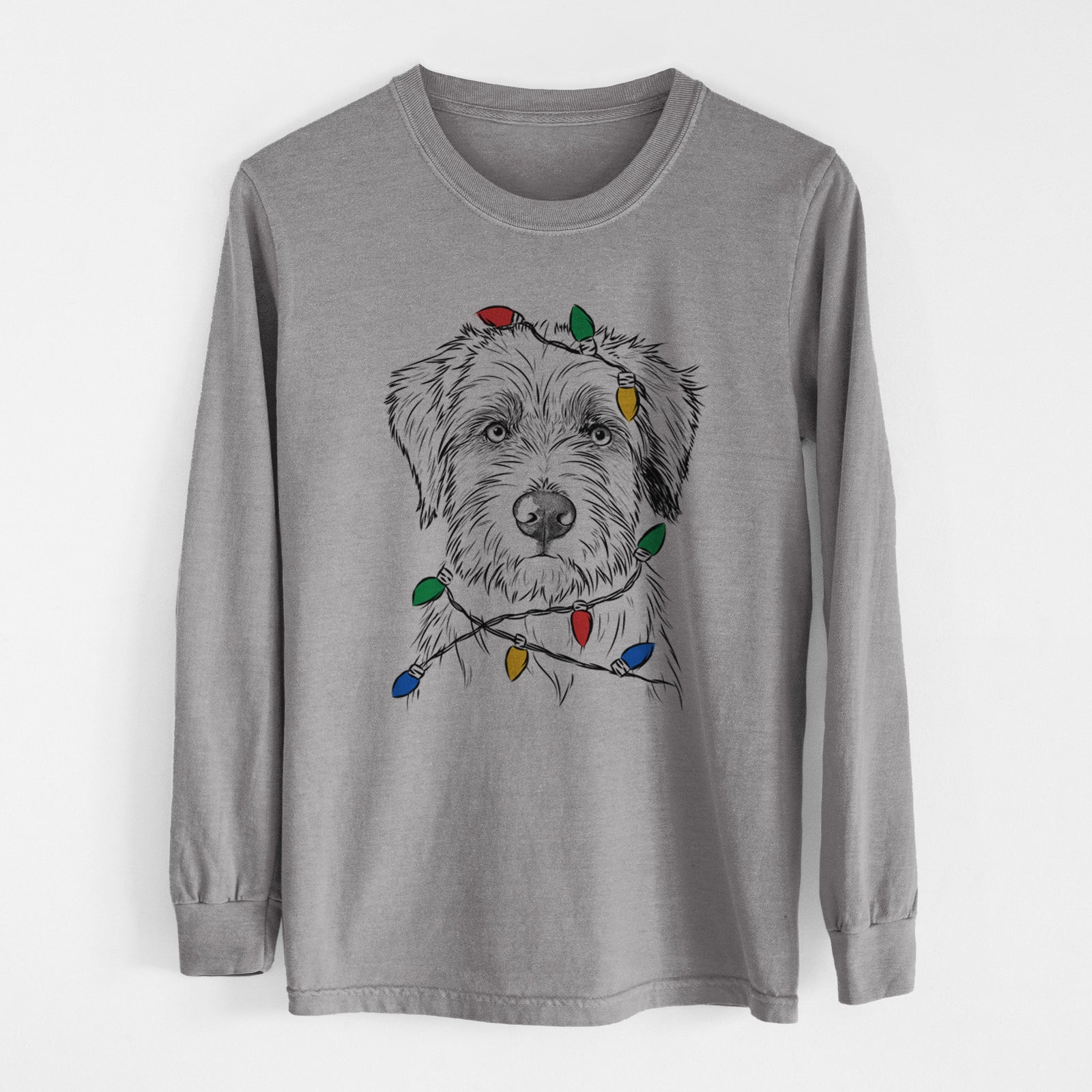 Christmas Lights Marek the Bernedoodle - Heavyweight 100% Cotton Long Sleeve