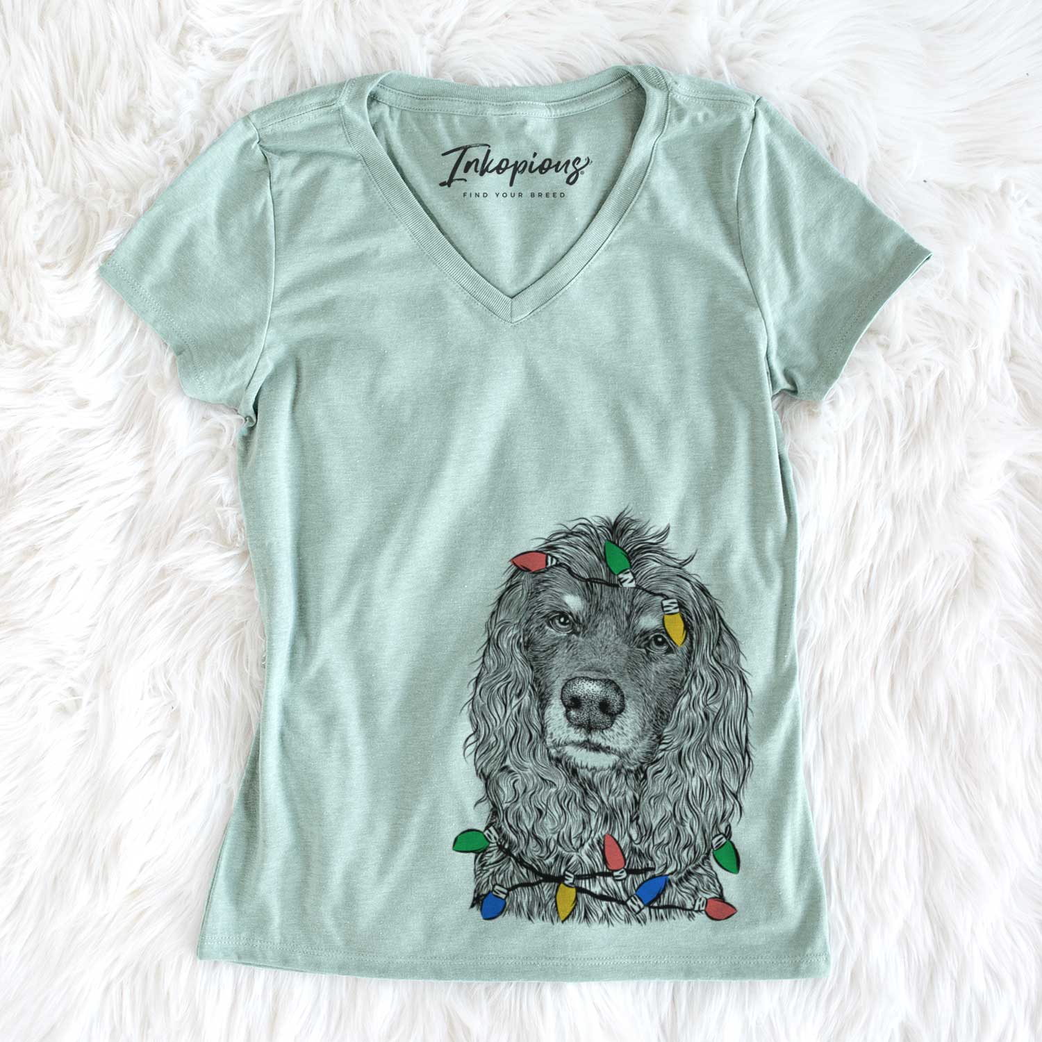 Christmas Lights Marley Boy the American Cocker Spaniel - Women's V-neck Shirt