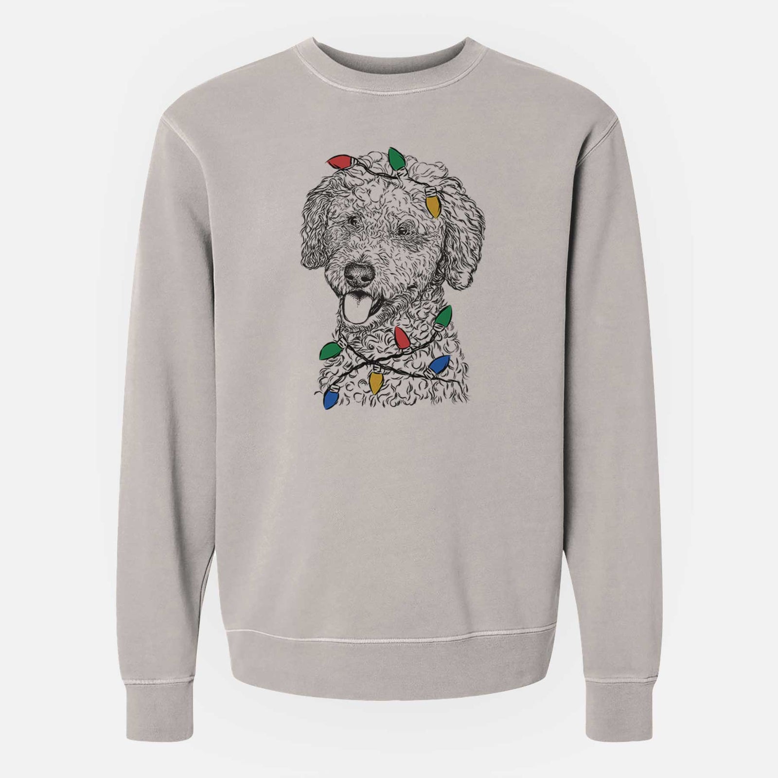 Christmas Lights Marlow the Goldendoodle - Unisex Pigment Dyed Crew Sweatshirt