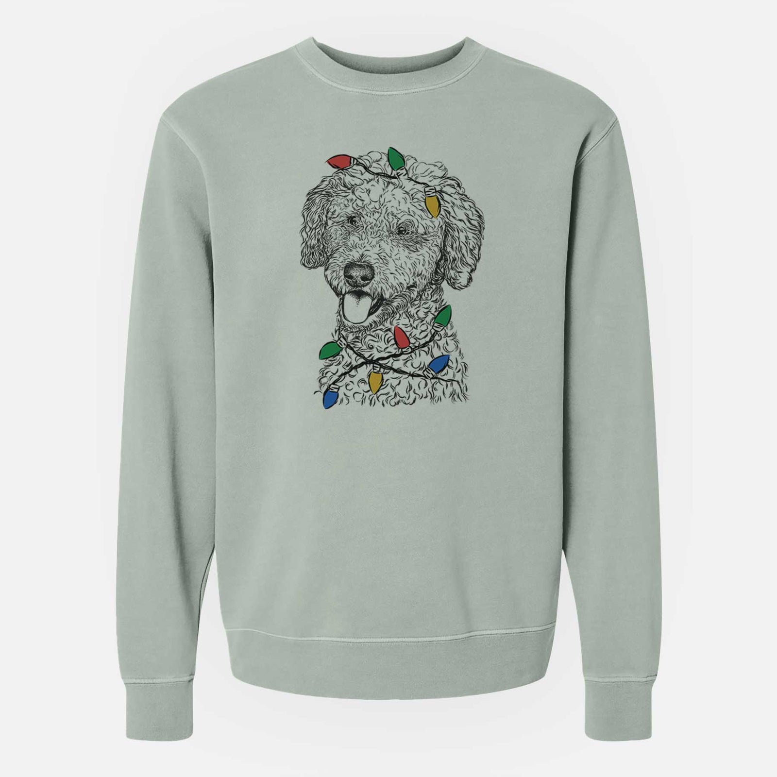 Christmas Lights Marlow the Goldendoodle - Unisex Pigment Dyed Crew Sweatshirt