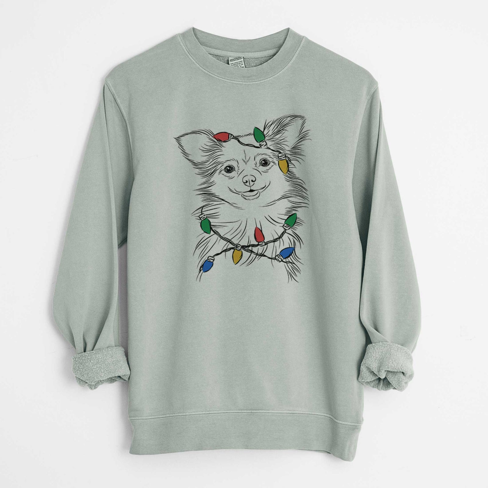 Christmas Lights Marzi the Long Haired Chihuahua - Unisex Pigment Dyed Crew Sweatshirt