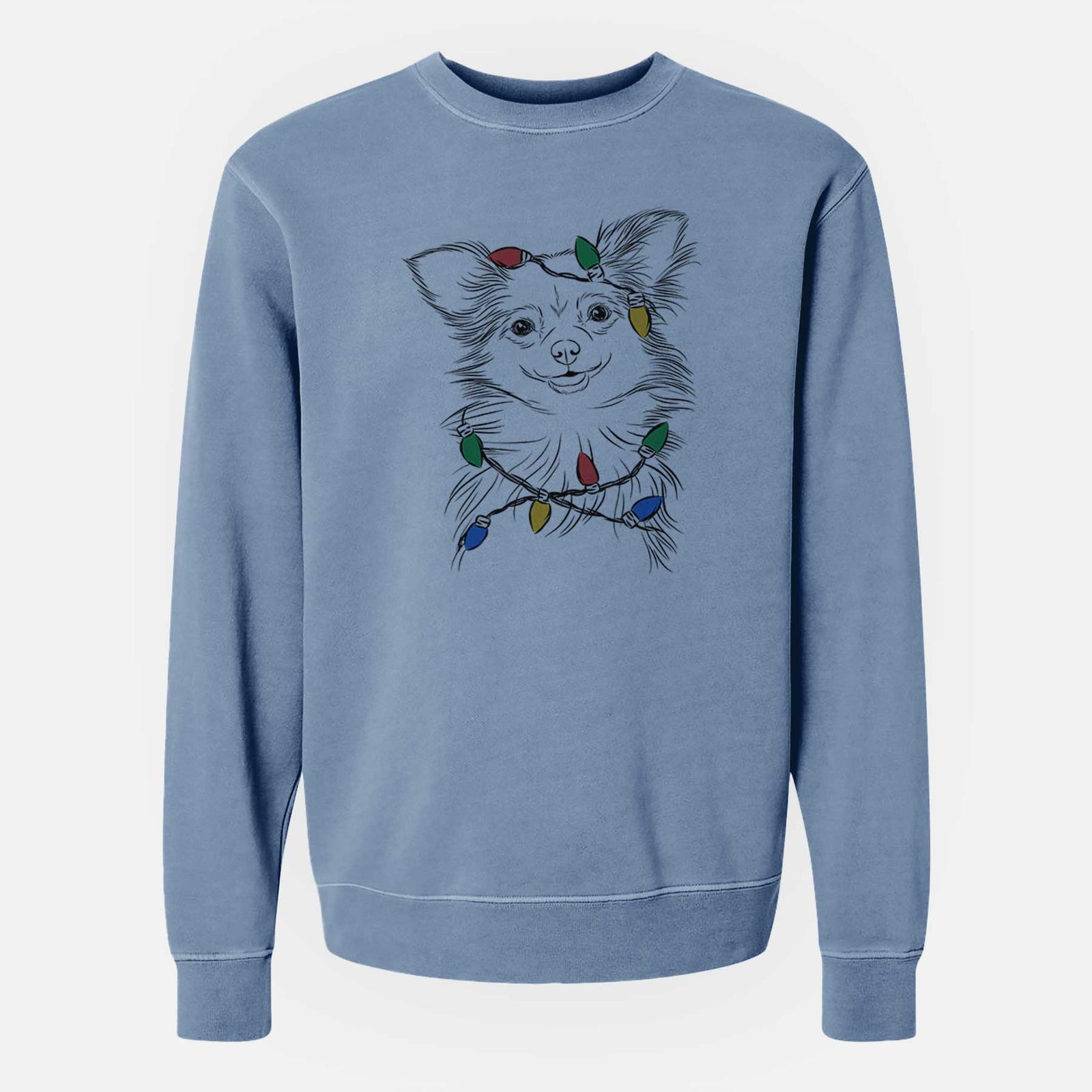 Christmas Lights Marzi the Long Haired Chihuahua - Unisex Pigment Dyed Crew Sweatshirt