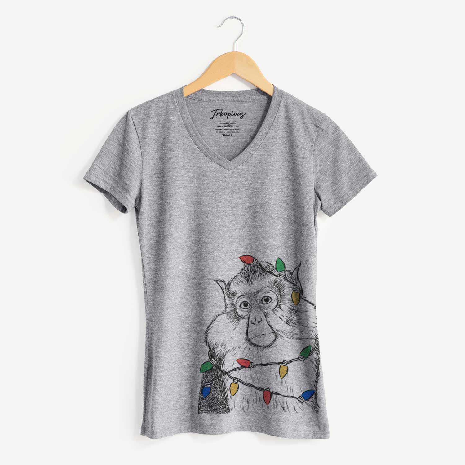 Christmas Lights Matata the Mona Monkey - Women's V-neck Shirt