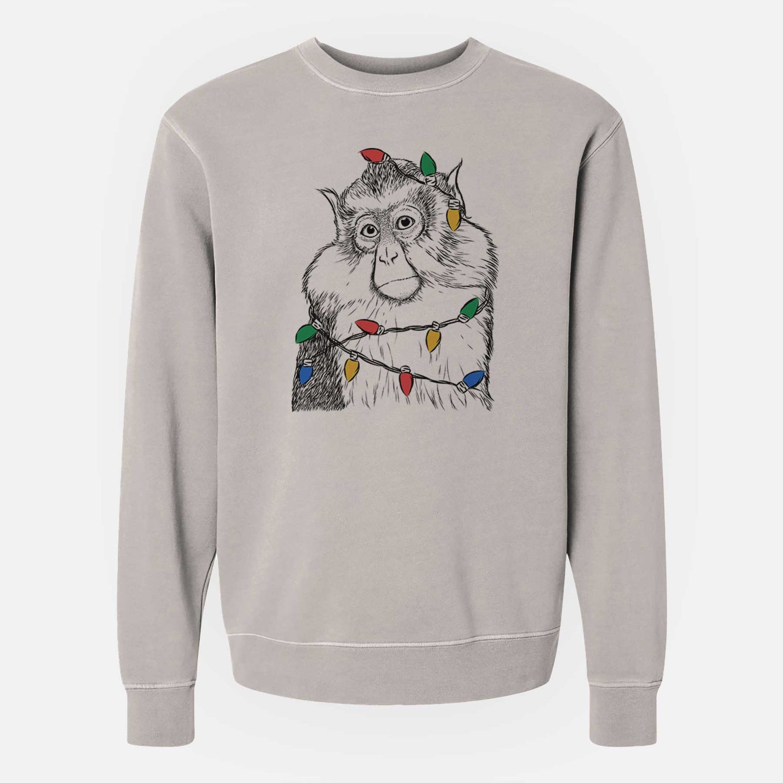 Christmas Lights Matata the Mona Monkey - Unisex Pigment Dyed Crew Sweatshirt