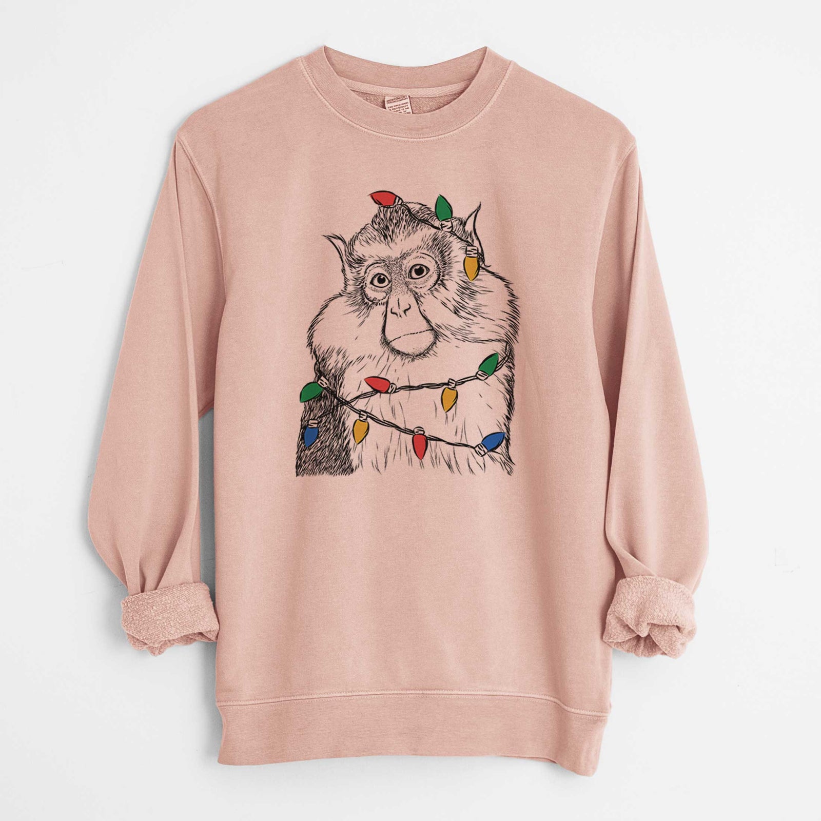 Christmas Lights Matata the Mona Monkey - Unisex Pigment Dyed Crew Sweatshirt